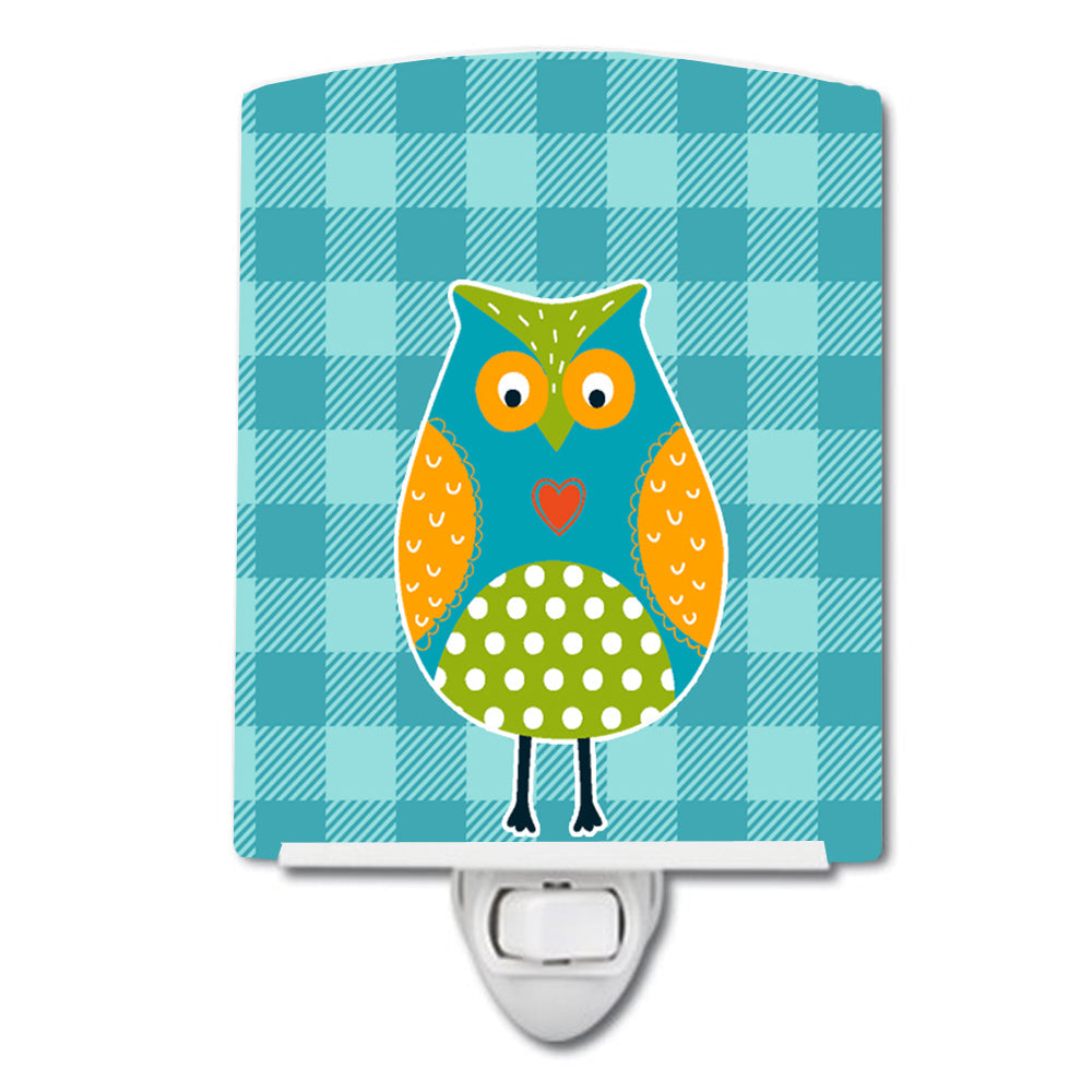 Owl on Blue Plaid Ceramic Night Light Compact, UL-Certified, Ideal for Bedroom, Bathroom, Nursery, Hallway, Kitchen, 6x4x3, Multicolor