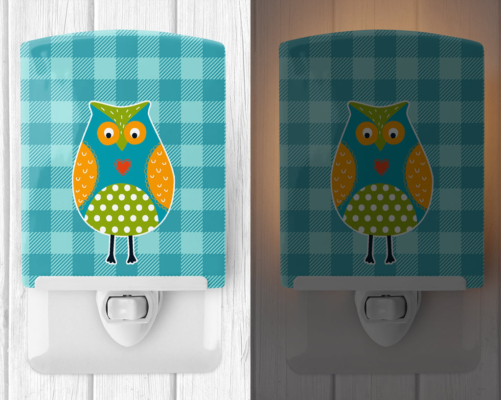 Owl on Blue Plaid Ceramic Night Light Compact, UL-Certified, Ideal for Bedroom, Bathroom, Nursery, Hallway, Kitchen, 6x4x3, Multicolor