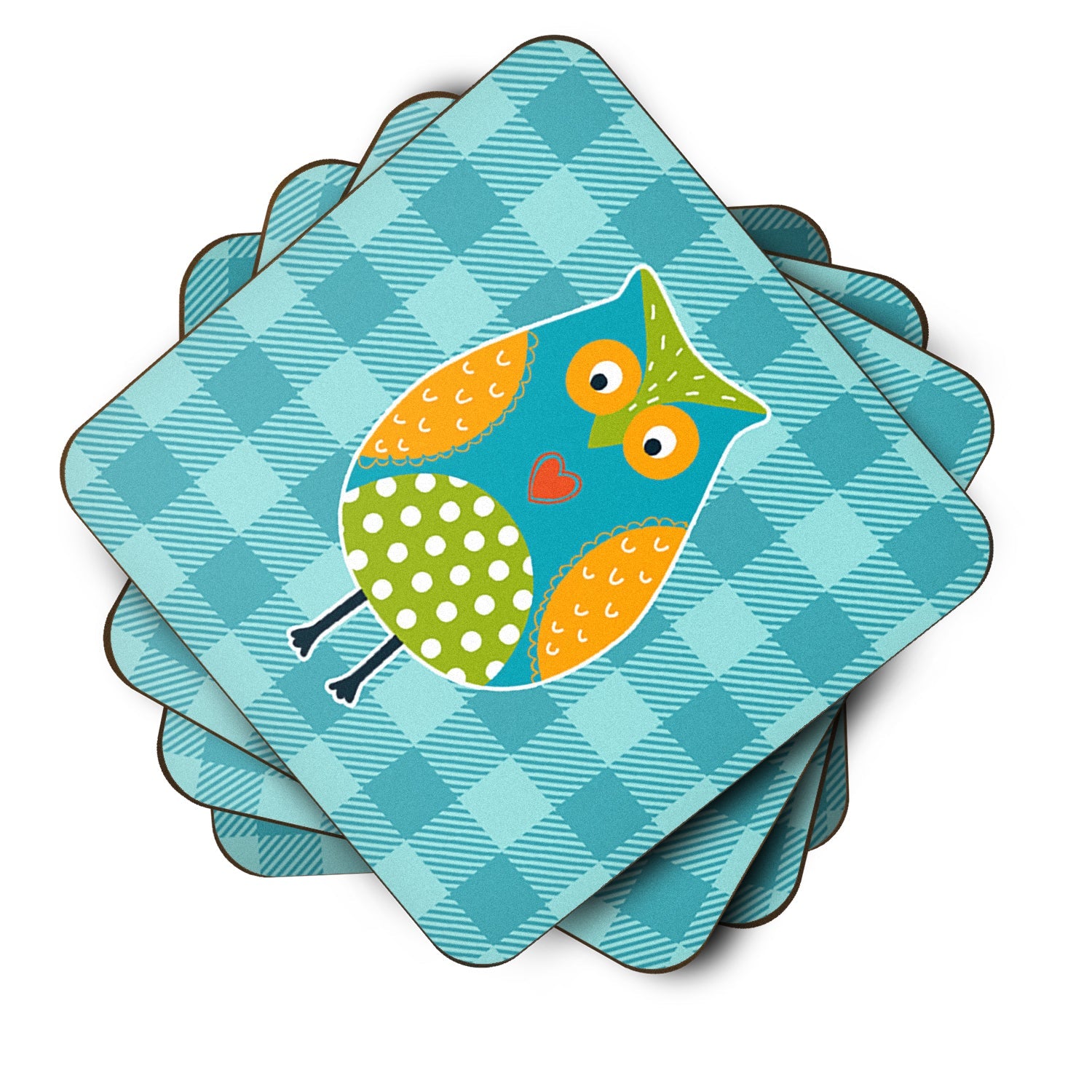 Owl on Blue Plaid Foam Coasters Set of 4 Cup Coasters for Indoor Outdoor, Tabletop Protection, Anti Slip, Mouse pad Material