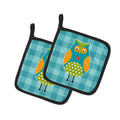 Owl on Blue Plaid Pot Holder Set of 2 Heat Resistant Quilted Hot Pads 7.5 x 7.5 Inch, Insulated Kitchen Trivets for Cooking & Baking