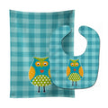 Owl on Blue Plaid Baby Bib & Burp Cloth Easy-Clean Baby Bib Baby Feeding Accessory Baby Mealtime Essential