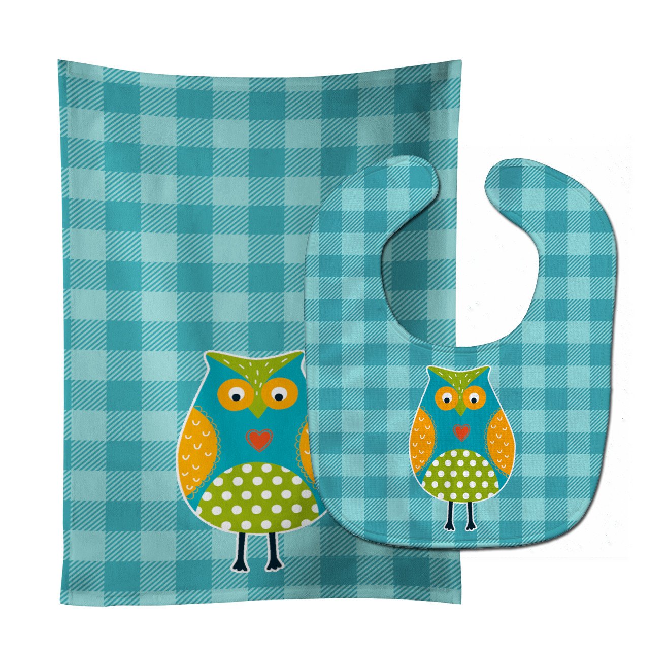 Owl on Blue Plaid Baby Bib & Burp Cloth Easy-Clean Baby Bib Baby Feeding Accessory Baby Mealtime Essential