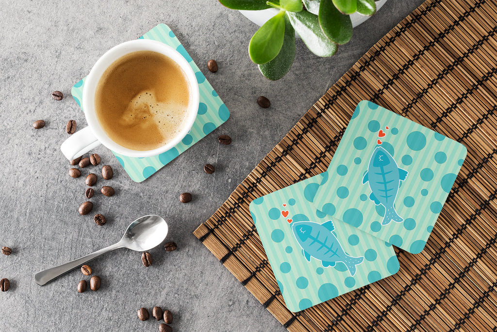 Polkadot Fish Foam Coasters Set of 4 Cup Coasters for Indoor Outdoor, Tabletop Protection, Anti Slip, Mouse pad Material