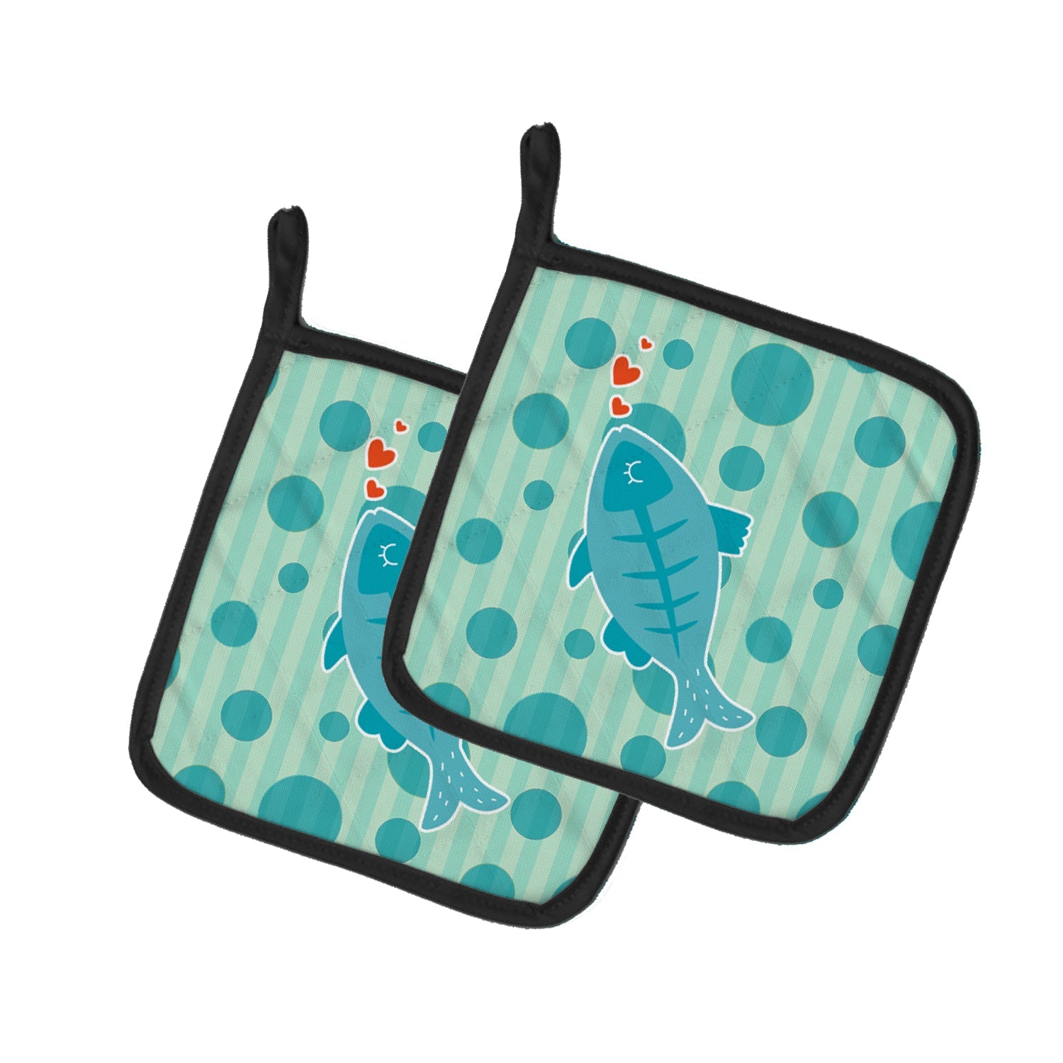 Polkadot Fish Pot Holder Set of 2 Heat Resistant Quilted Hot Pads 7.5 x 7.5 Inch, Insulated Kitchen Trivets for Cooking & Baking