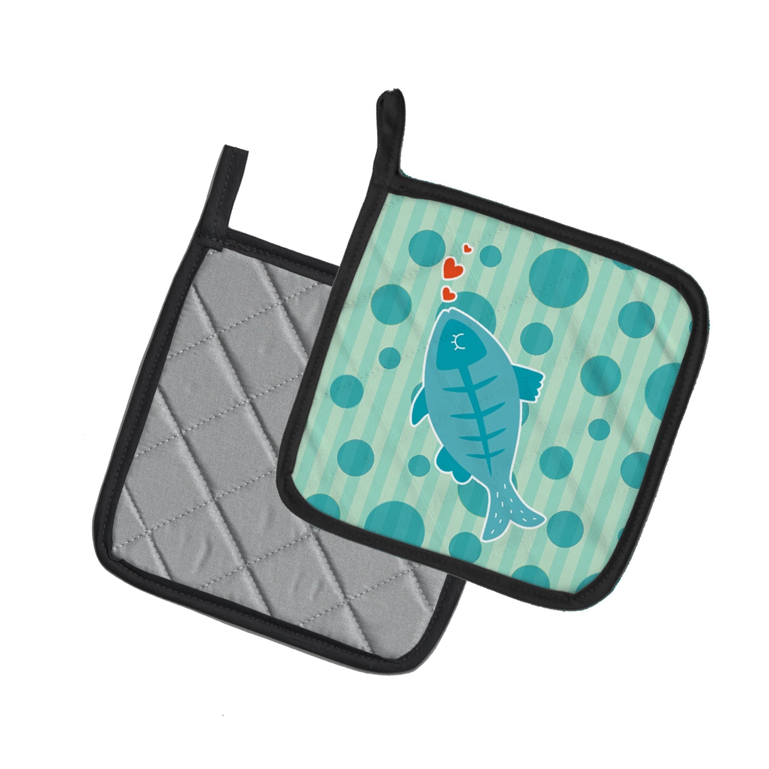 Polkadot Fish Pot Holder Set of 2 Heat Resistant Quilted Hot Pads 7.5 x 7.5 Inch, Insulated Kitchen Trivets for Cooking & Baking