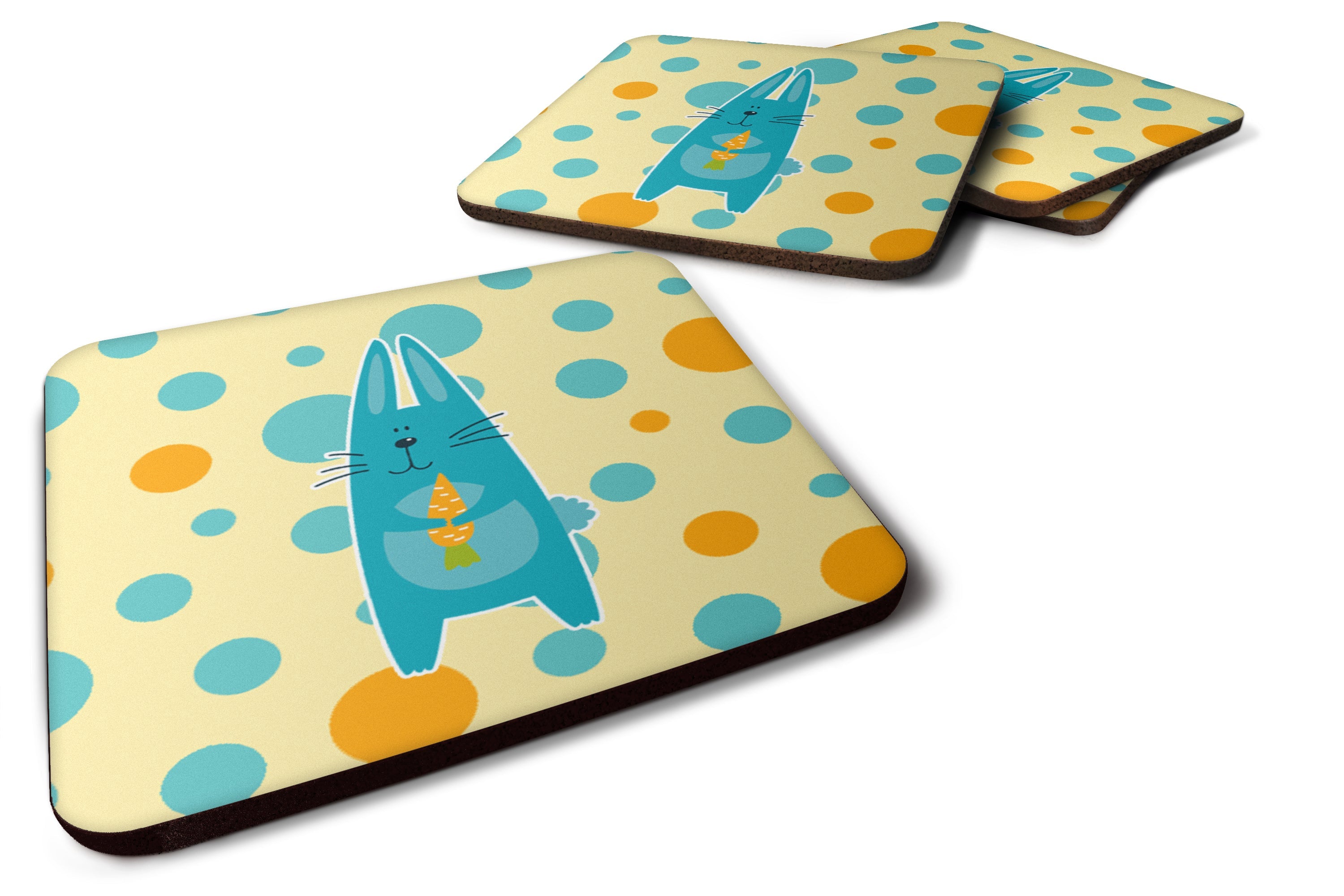 Polkadot Rabbit Foam Coasters Set of 4 Cup Coasters for Indoor Outdoor, Tabletop Protection, Anti Slip, Mouse pad Material