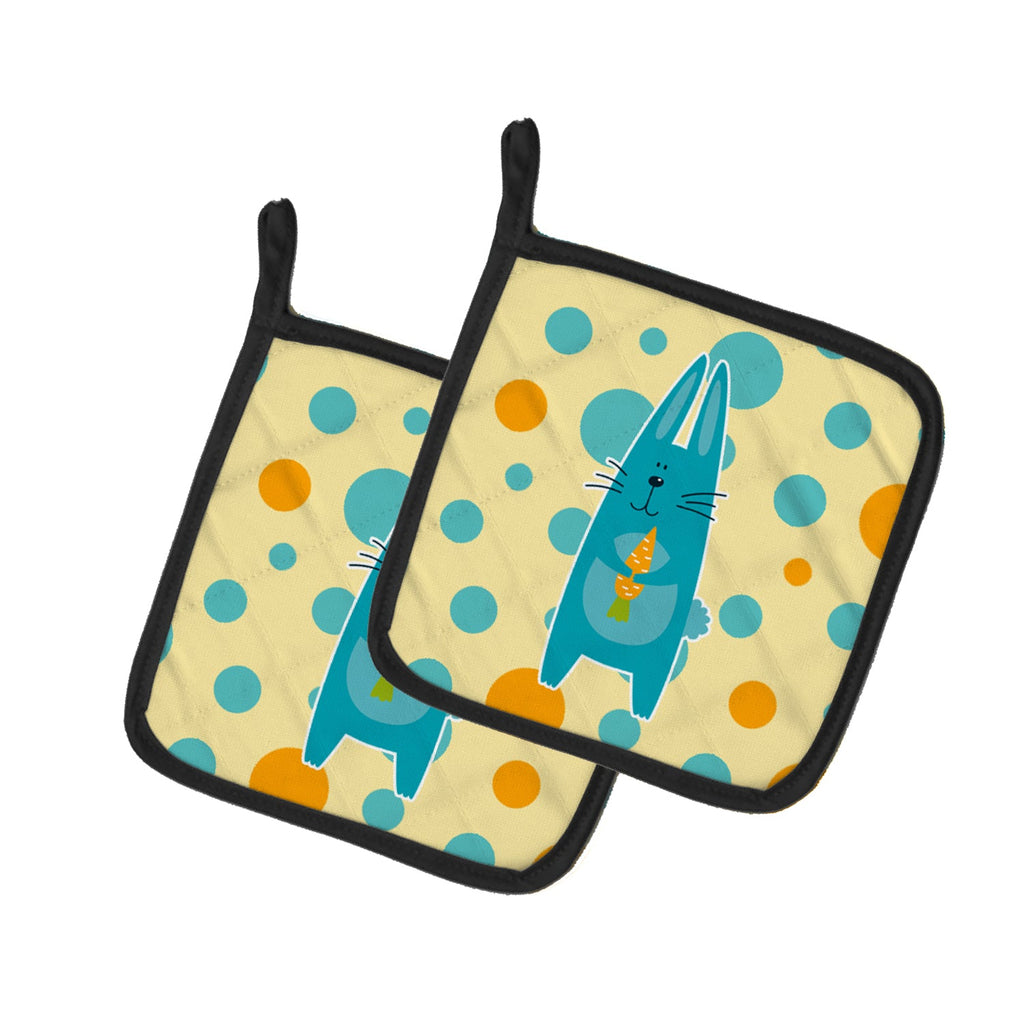 Polkadot Rabbit Pot Holder Set of 2 Heat Resistant Quilted Hot Pads 7.5 x 7.5 Inch, Insulated Kitchen Trivets for Cooking & Baking