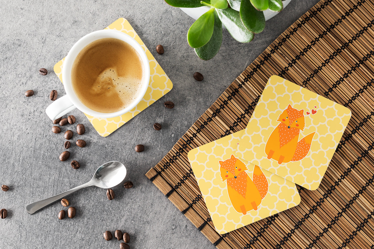 Foxy Love Foam Coasters Set of 4 Cup Coasters for Indoor Outdoor, Tabletop Protection, Anti Slip, Mouse pad Material