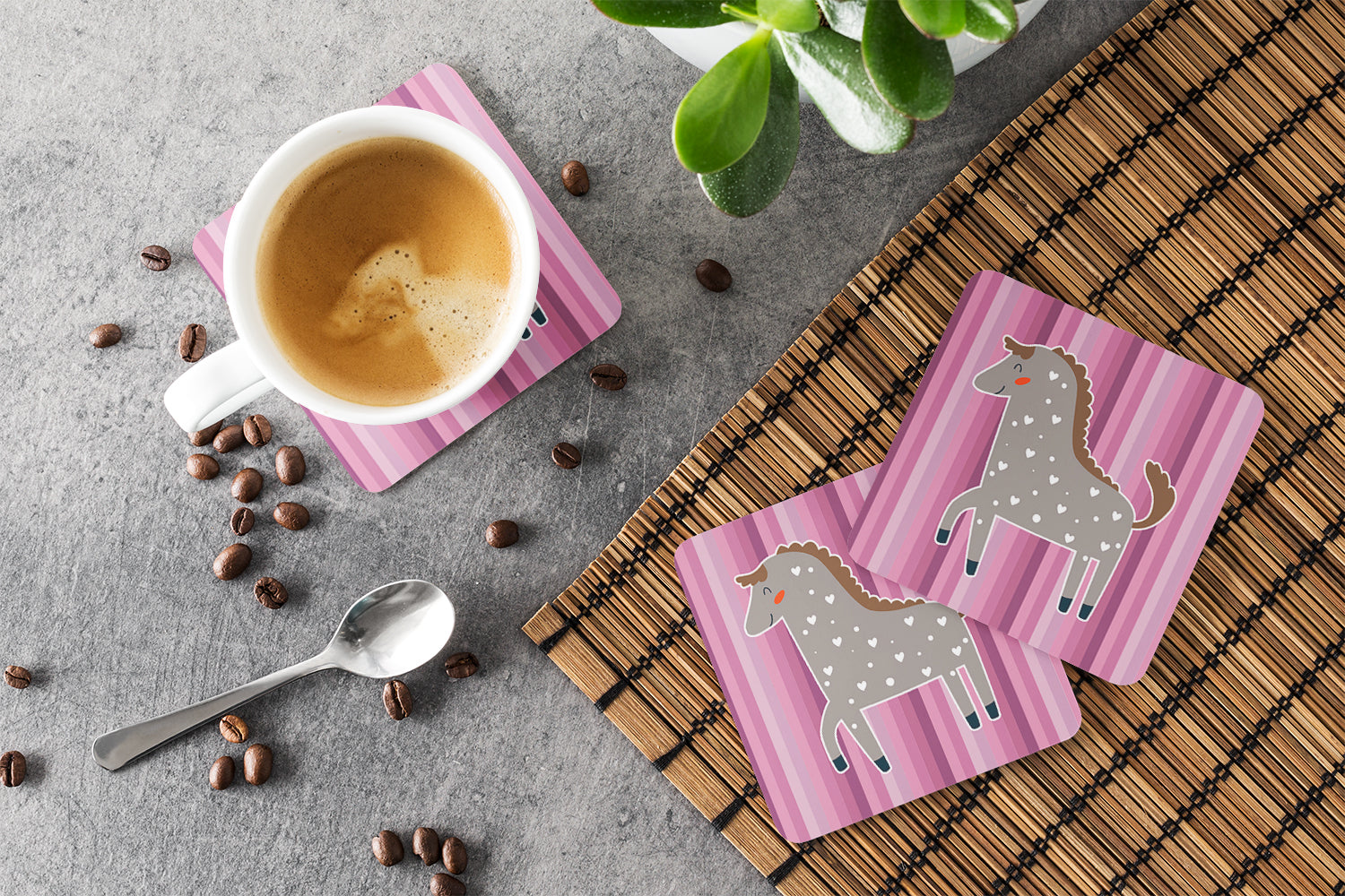 Horse Foam Coasters Set of 4 Cup Coasters for Indoor Outdoor, Tabletop Protection, Anti Slip, Mouse pad Material