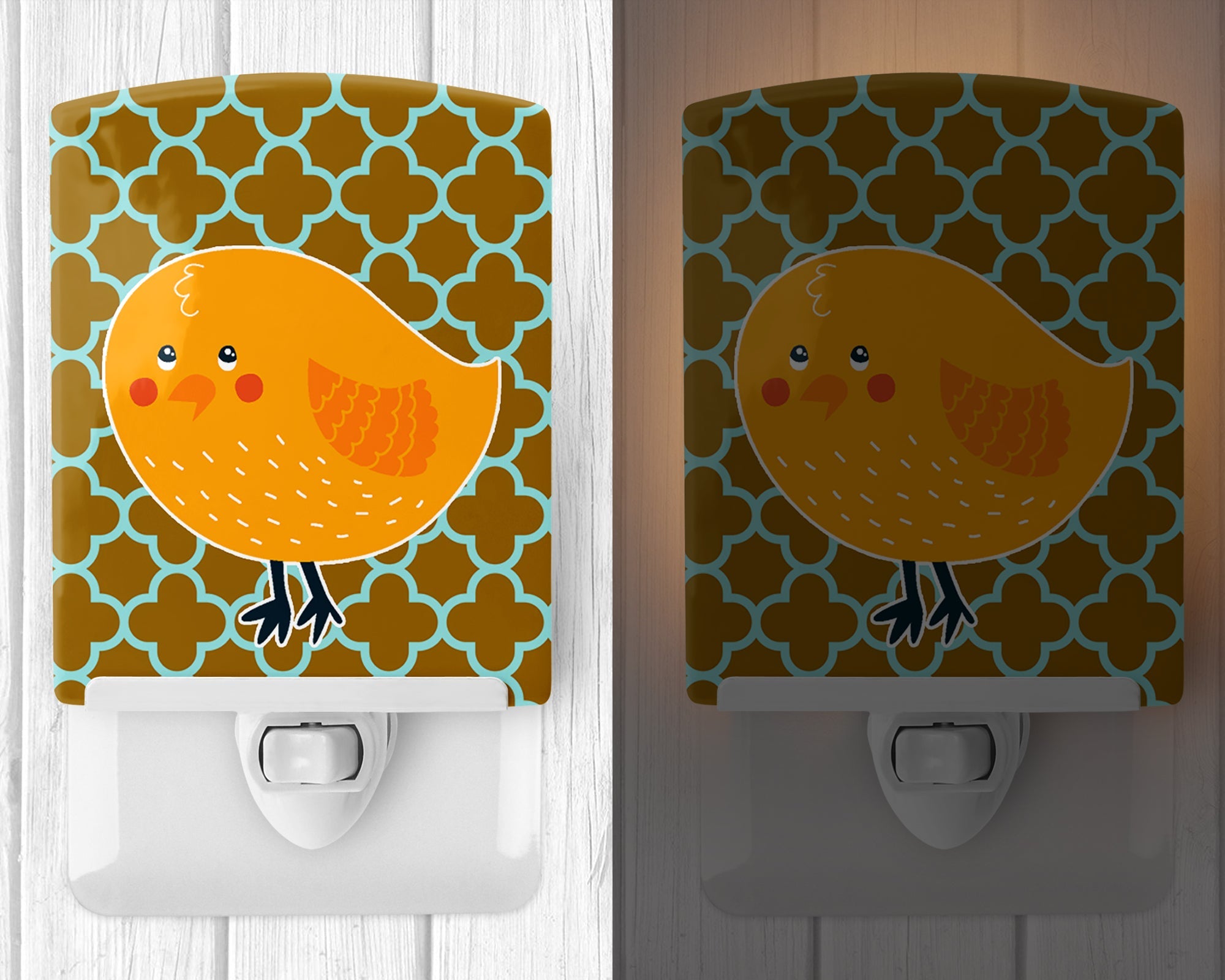 Bird on Quatrfoil Ceramic Night Light Compact, UL-Certified, Ideal for Bedroom, Bathroom, Nursery, Hallway, Kitchen, 6x4x3, Multicolor