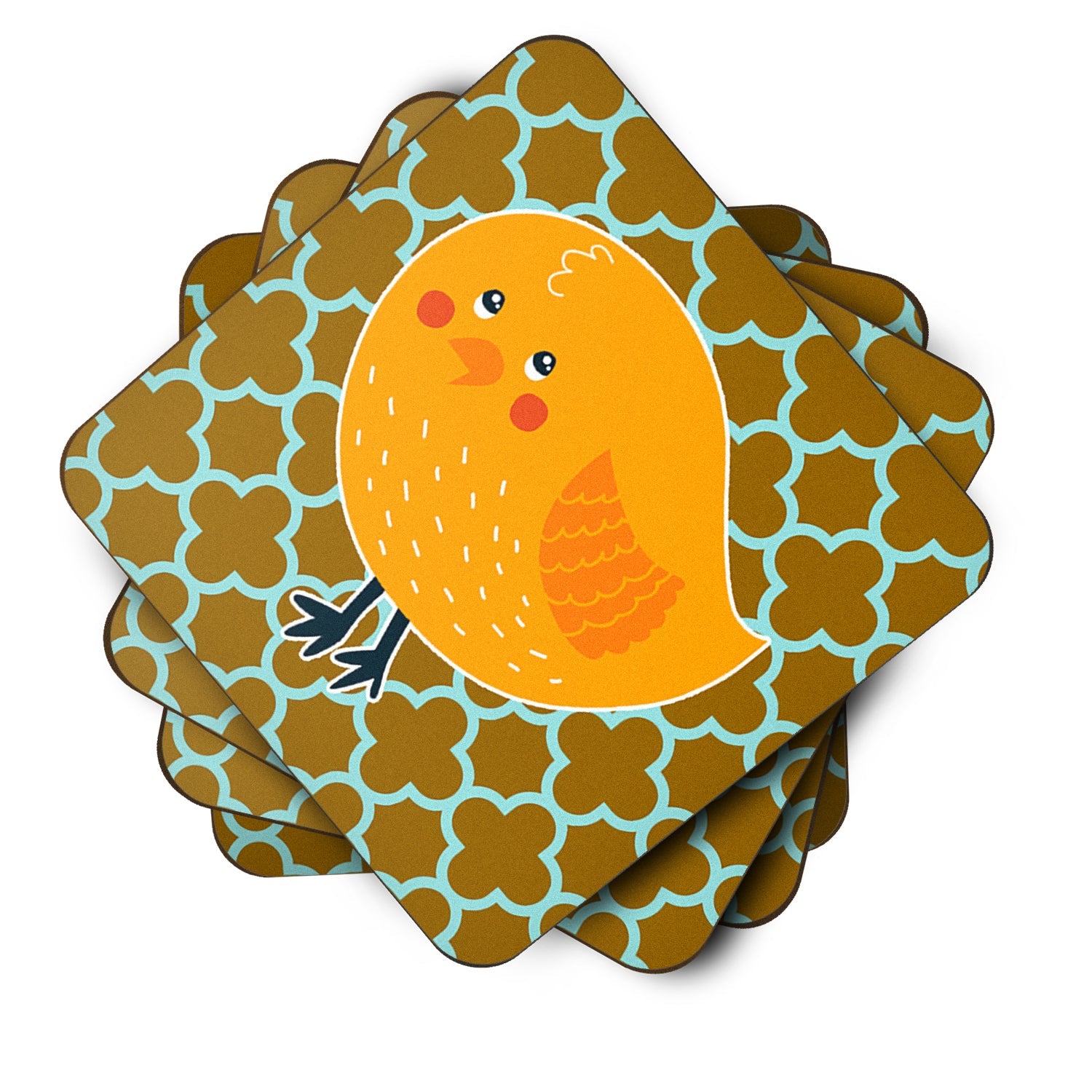 Bird on Quatrfoil Foam Coasters Set of 4 Cup Coasters for Indoor Outdoor, Tabletop Protection, Anti Slip, Mouse pad Material