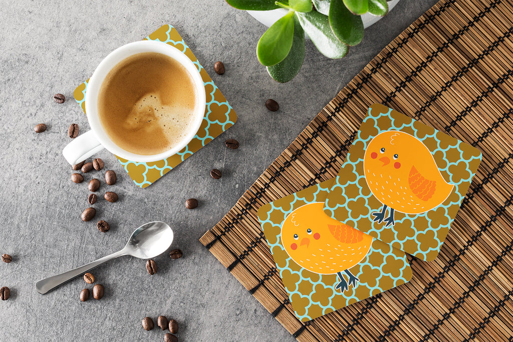Bird on Quatrfoil Foam Coasters Set of 4 Cup Coasters for Indoor Outdoor, Tabletop Protection, Anti Slip, Mouse pad Material