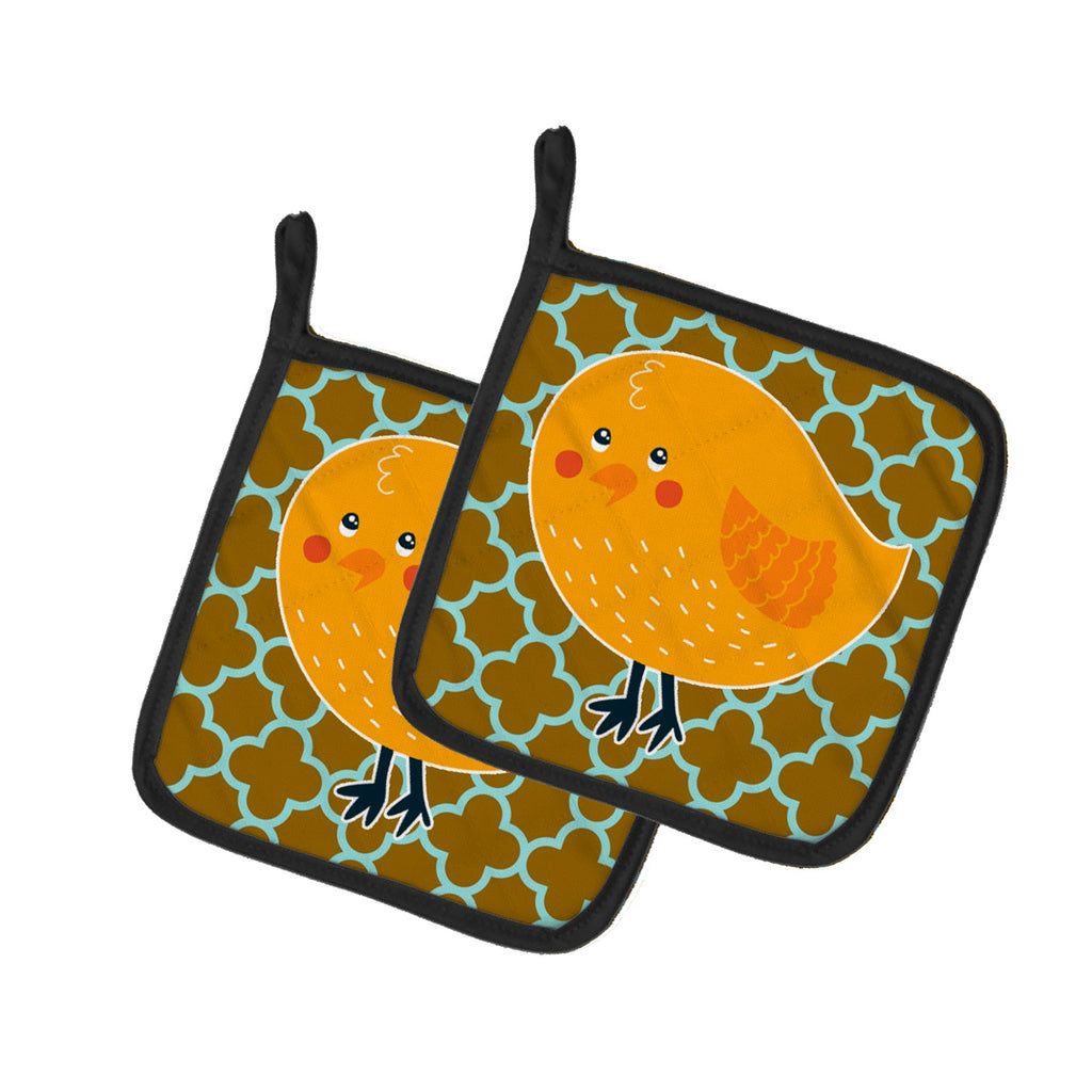 Bird on Quatrfoil Pot Holder Set of 2 Heat Resistant Quilted Hot Pads 7.5 x 7.5 Inch, Insulated Kitchen Trivets for Cooking & Baking