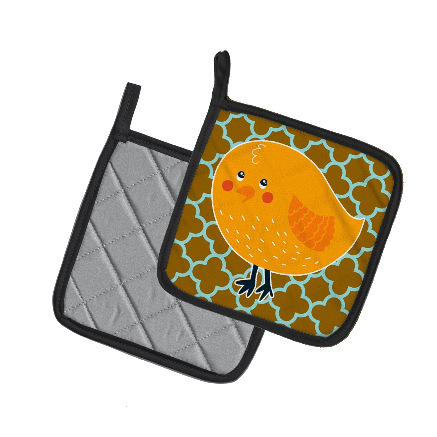 Bird on Quatrfoil Pot Holder Set of 2 Heat Resistant Quilted Hot Pads 7.5 x 7.5 Inch, Insulated Kitchen Trivets for Cooking & Baking