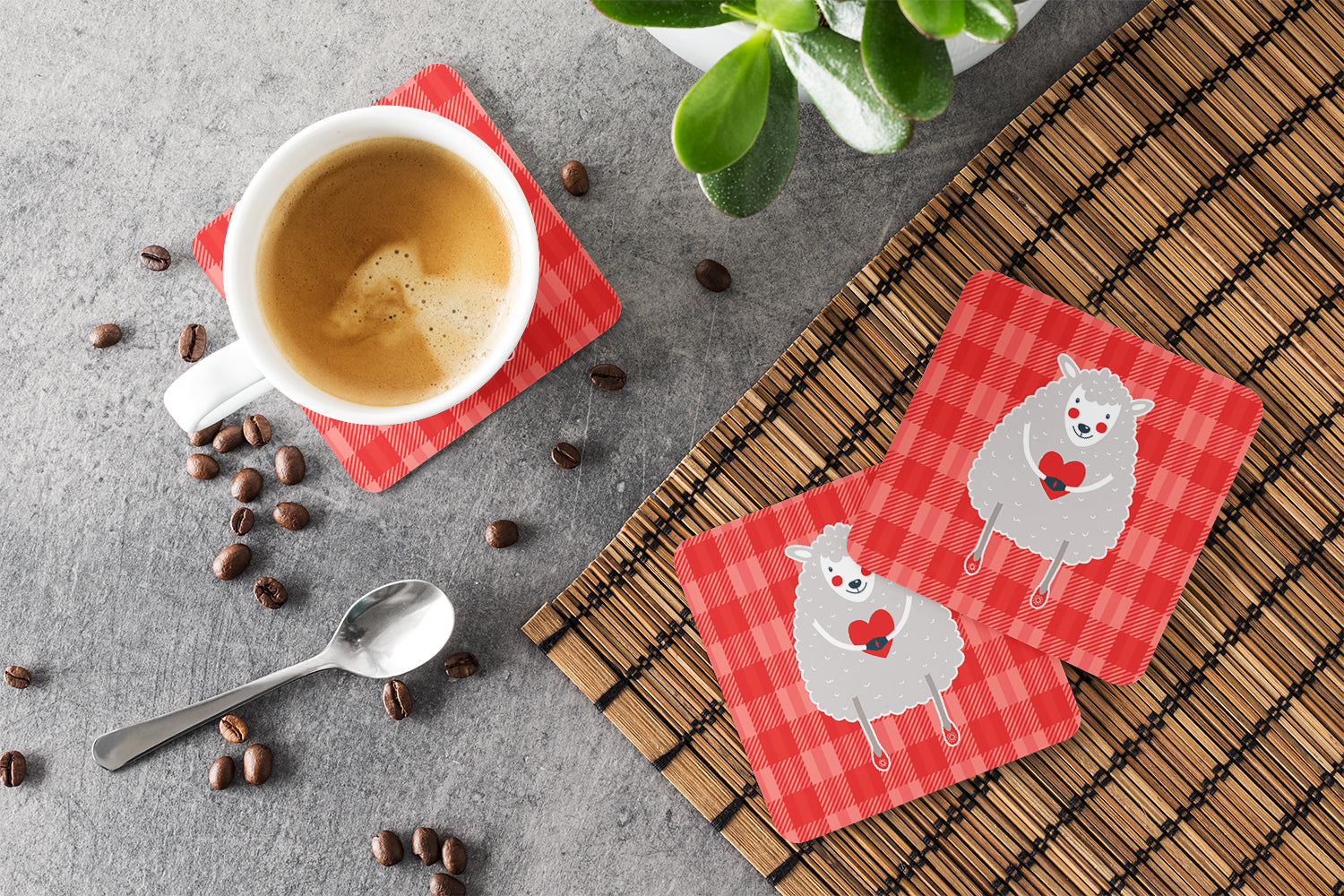Lamb Love Foam Coasters Set of 4 Cup Coasters for Indoor Outdoor, Tabletop Protection, Anti Slip, Mouse pad Material
