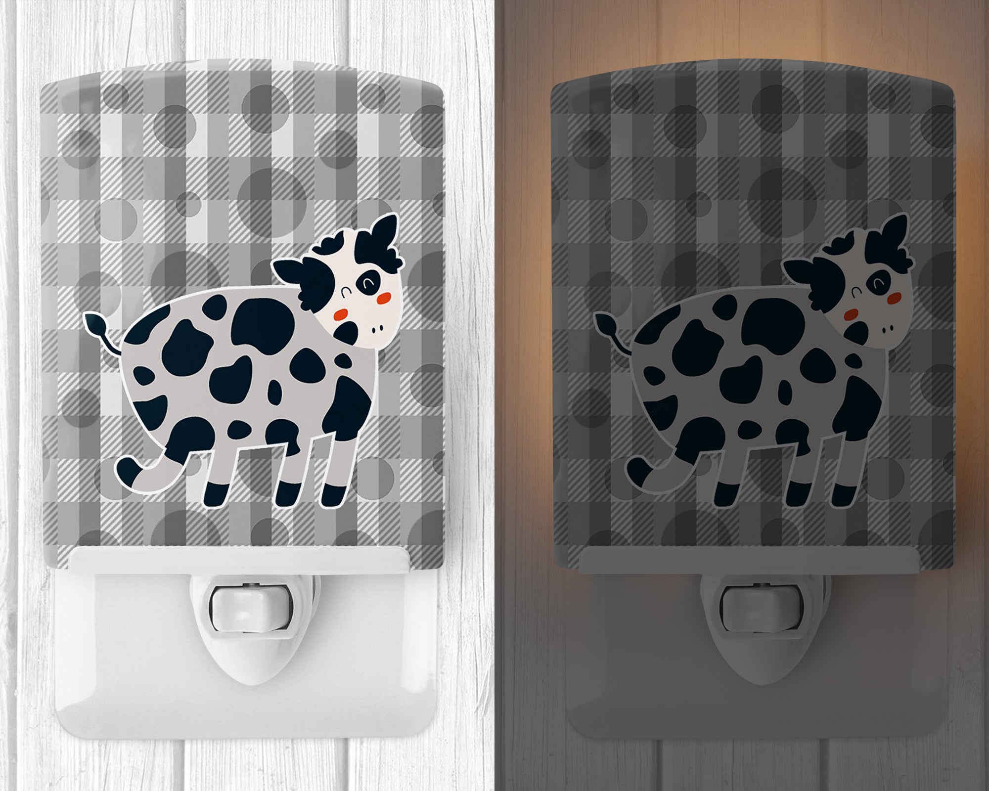 Cow Ceramic Night Light Compact, UL-Certified, Ideal for Bedroom, Bathroom, Nursery, Hallway, Kitchen, 6x4x3, Multicolor