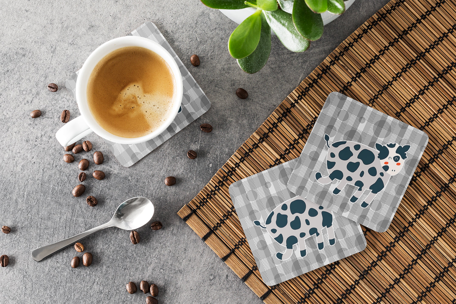 Cow Foam Coasters Set of 4 Cup Coasters for Indoor Outdoor, Tabletop Protection, Anti Slip, Mouse pad Material