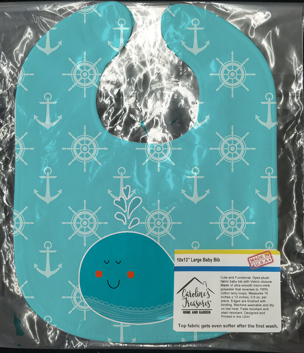 Whale with Anchors Baby Bib Easy-Clean Baby Bib Baby Feeding Accessory Baby Mealtime Essential, 10 x 13, Multicolor
