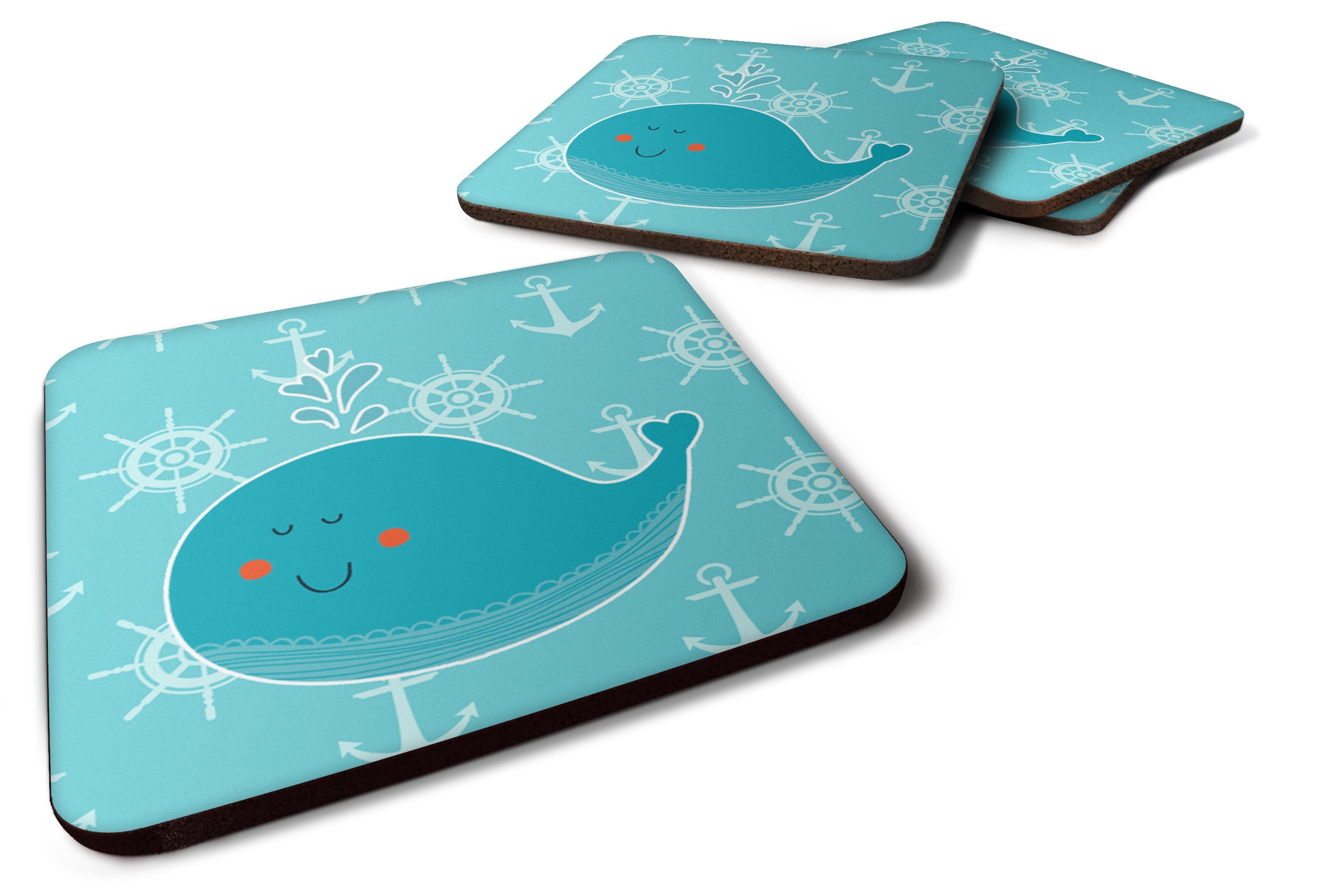 Whale with Anchors Foam Coasters Set of 4 Cup Coasters for Indoor Outdoor, Tabletop Protection, Anti Slip, Mouse pad Material