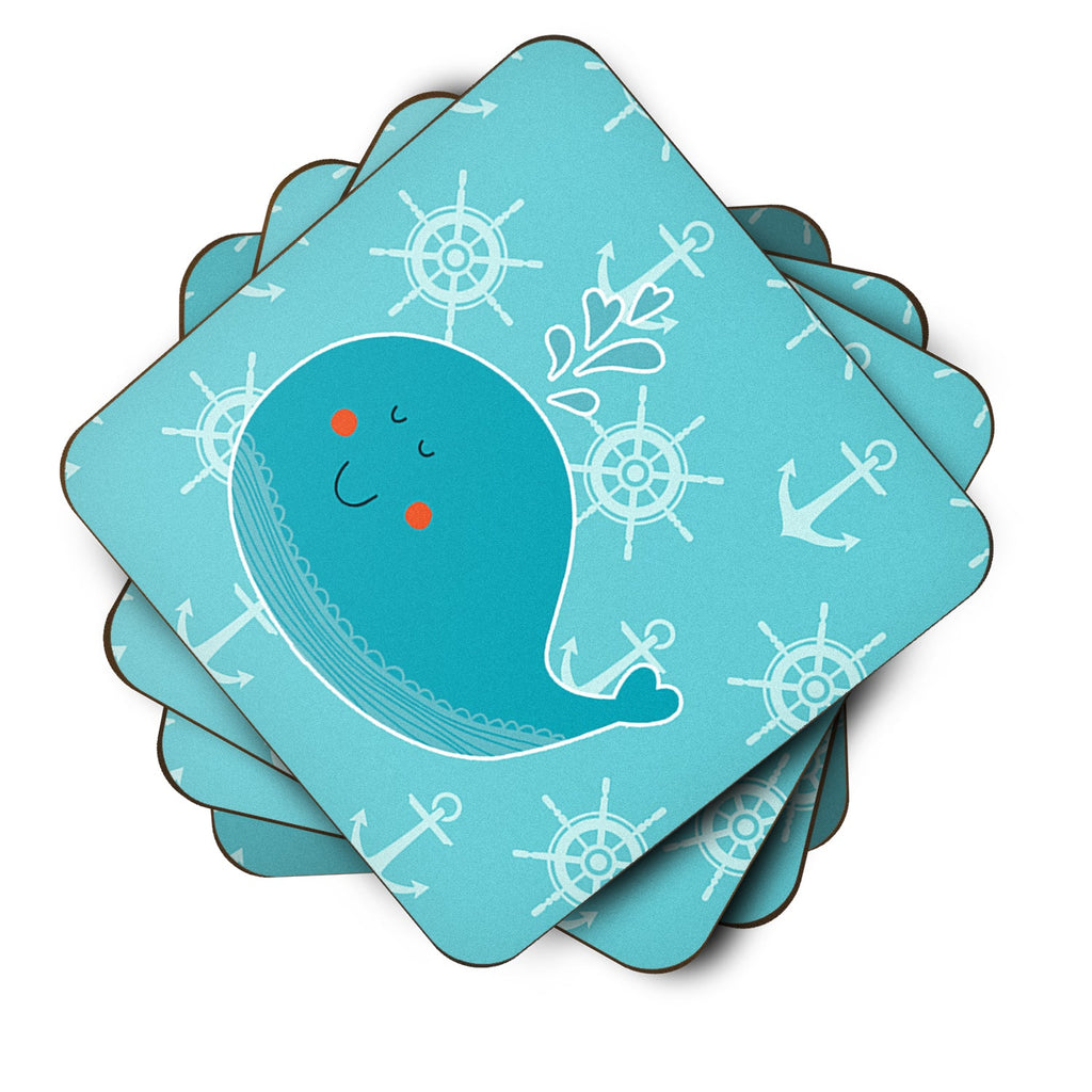 Whale with Anchors Foam Coasters Set of 4 Cup Coasters for Indoor Outdoor, Tabletop Protection, Anti Slip, Mouse pad Material