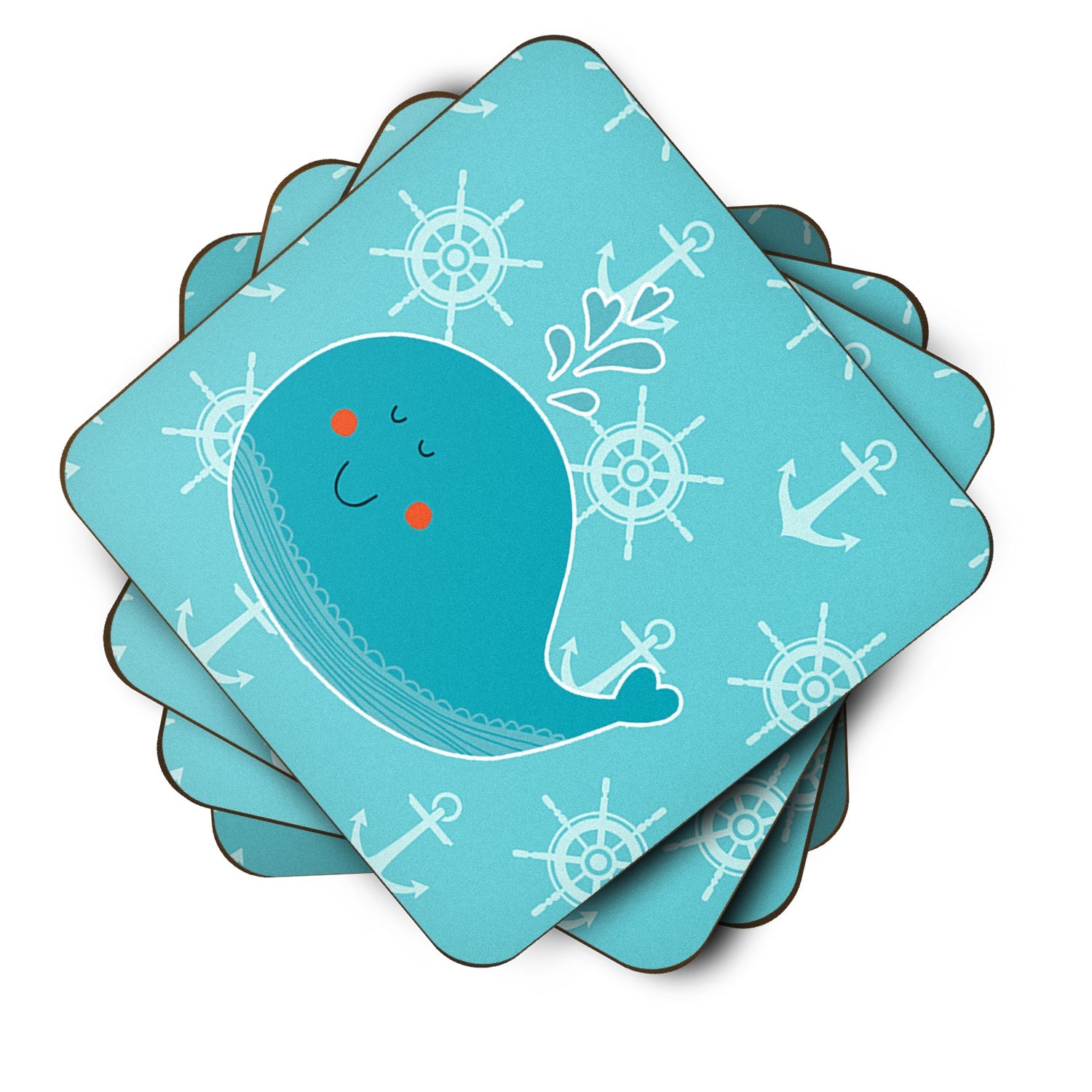 Whale with Anchors Foam Coasters Set of 4 Cup Coasters for Indoor Outdoor, Tabletop Protection, Anti Slip, Mouse pad Material