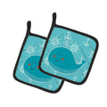 Whale with Anchors Pot Holder Set of 2 Heat Resistant Quilted Hot Pads 7.5 x 7.5 Inch, Insulated Kitchen Trivets for Cooking & Baking