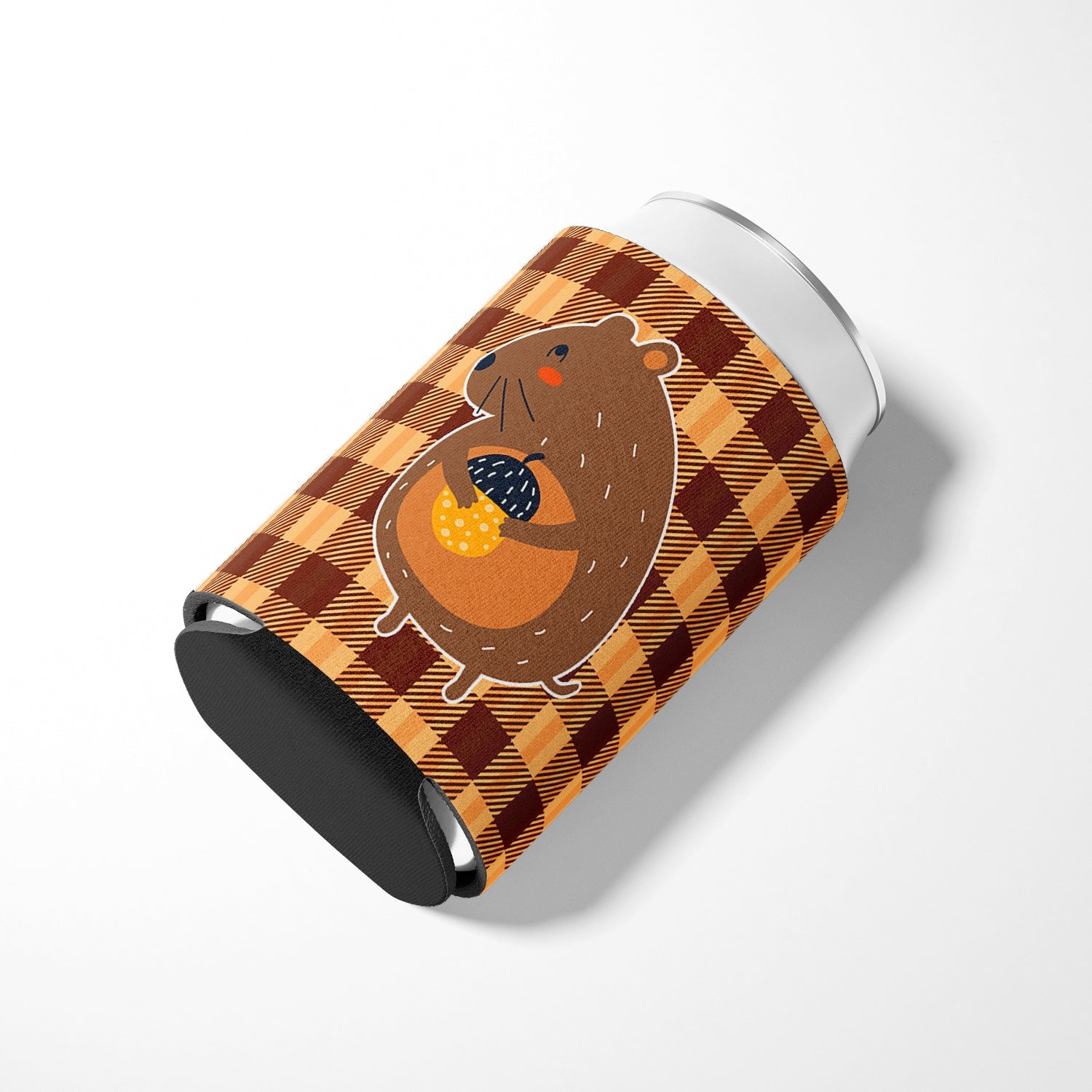 Squirrel with a Nut Can or Bottle Hugger Cooler Sleeve for Standard 12 oz Cans, Insulated Foam Beer & Soda Can Hugger Reusable
