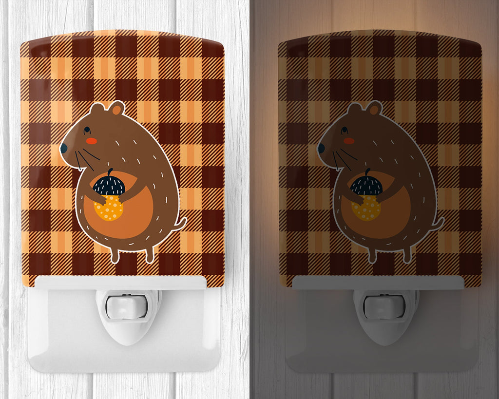 Squirrel with a Nut Ceramic Night Light Compact, UL-Certified, Ideal for Bedroom, Bathroom, Nursery, Hallway, Kitchen, 6x4x3, Multicolor