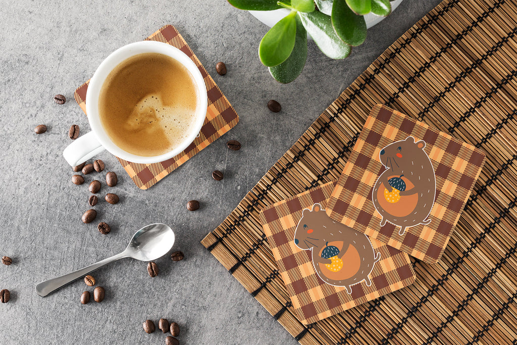 Squirrel with a Nut Foam Coasters Set of 4 Cup Coasters for Indoor Outdoor, Tabletop Protection, Anti Slip, Mouse pad Material