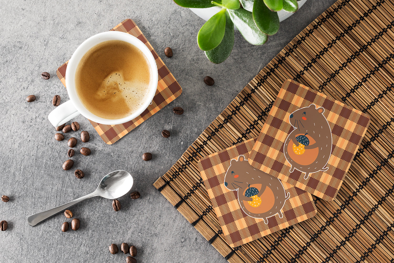 Squirrel with a Nut Foam Coasters Set of 4 Cup Coasters for Indoor Outdoor, Tabletop Protection, Anti Slip, Mouse pad Material