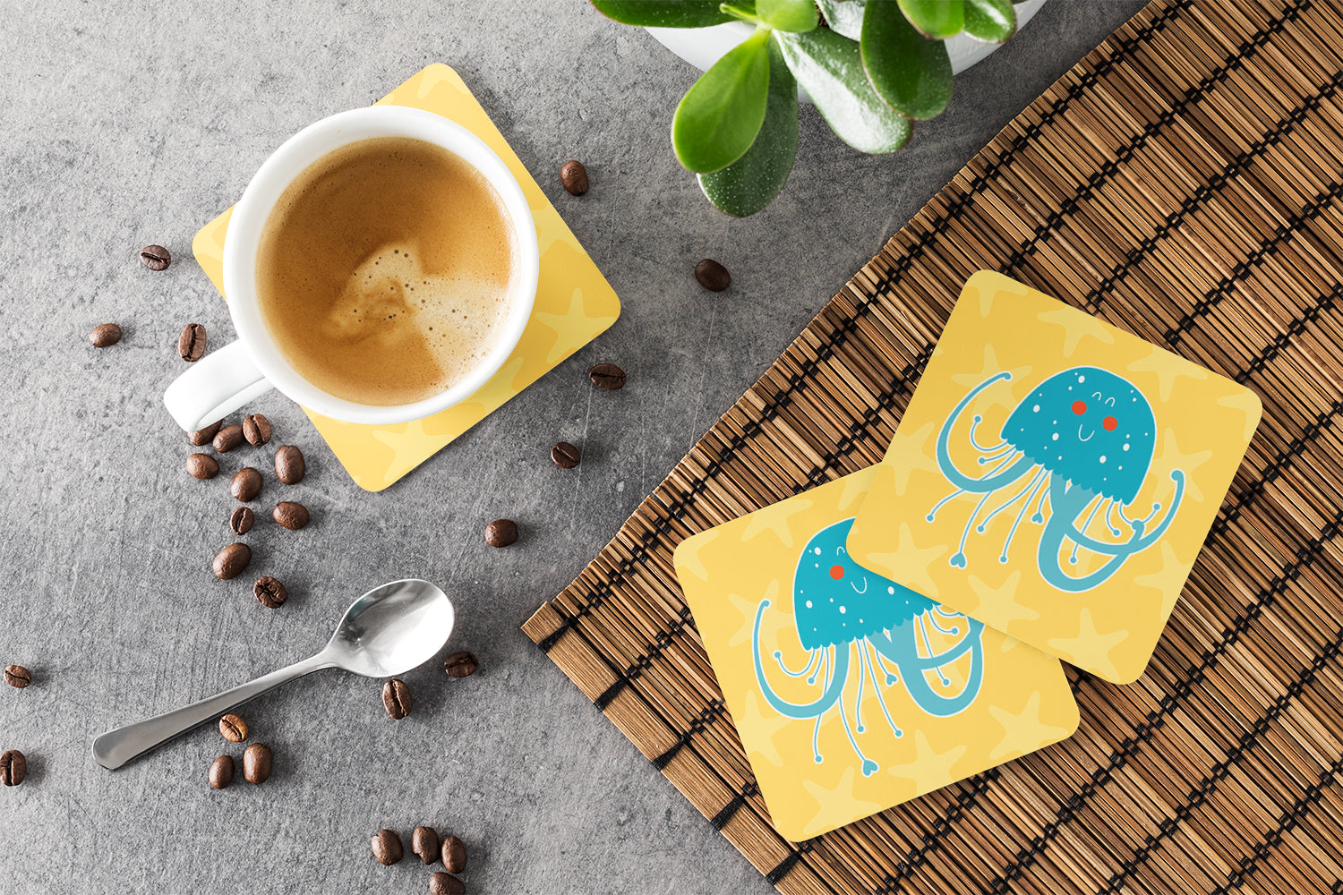 Jellyfish Foam Coasters Set of 4 Cup Coasters for Indoor Outdoor, Tabletop Protection, Anti Slip, Mouse pad Material