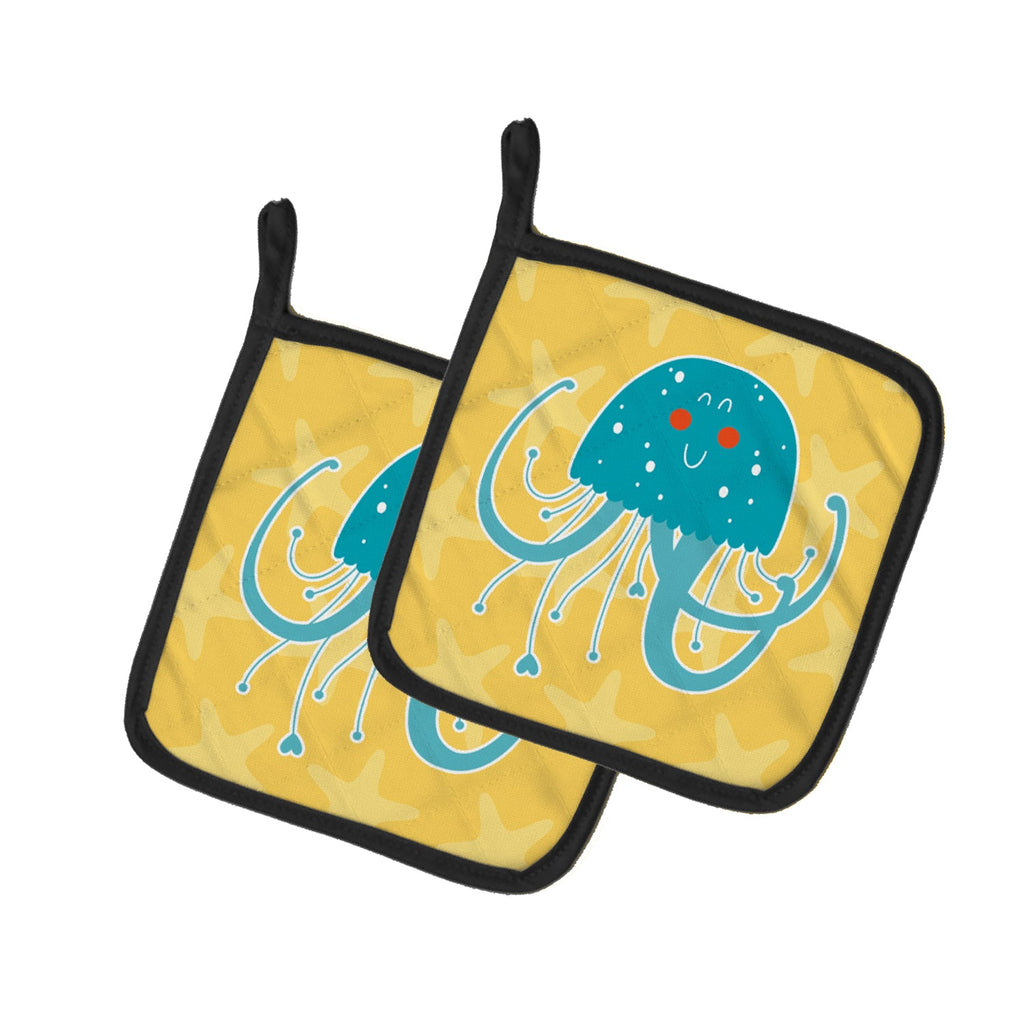Jellyfish Pot Holder Set of 2 Heat Resistant Quilted Hot Pads 7.5 x 7.5 Inch, Insulated Kitchen Trivets for Cooking & Baking
