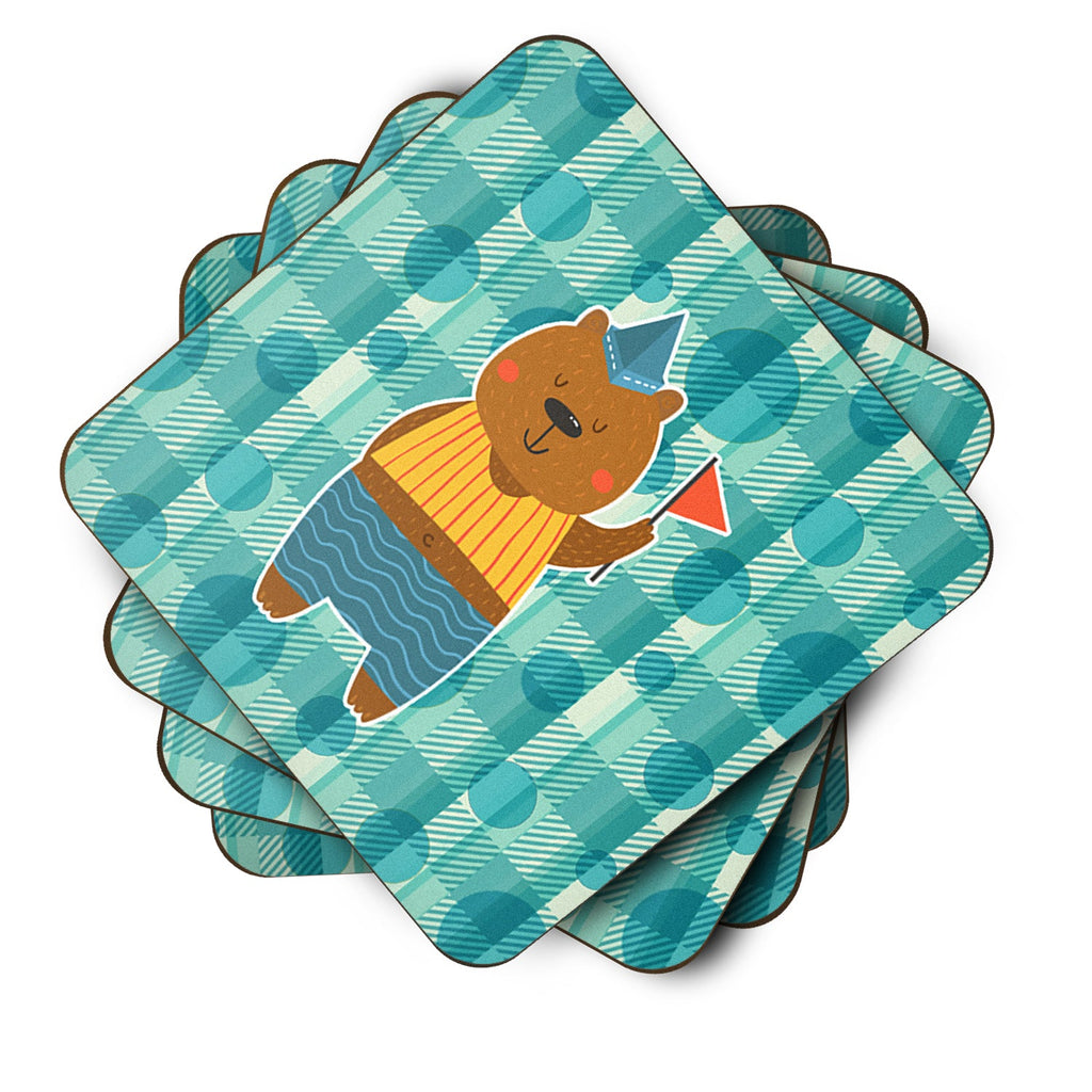 Celebration Bear Foam Coasters Set of 4 Cup Coasters for Indoor Outdoor, Tabletop Protection, Anti Slip, Mouse pad Material