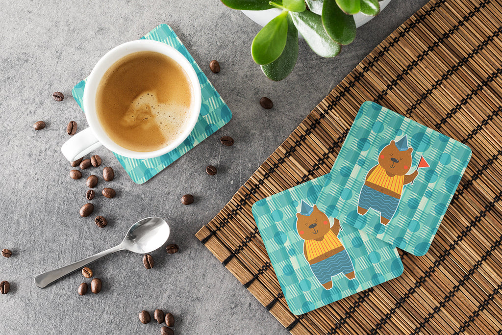 Celebration Bear Foam Coasters Set of 4 Cup Coasters for Indoor Outdoor, Tabletop Protection, Anti Slip, Mouse pad Material