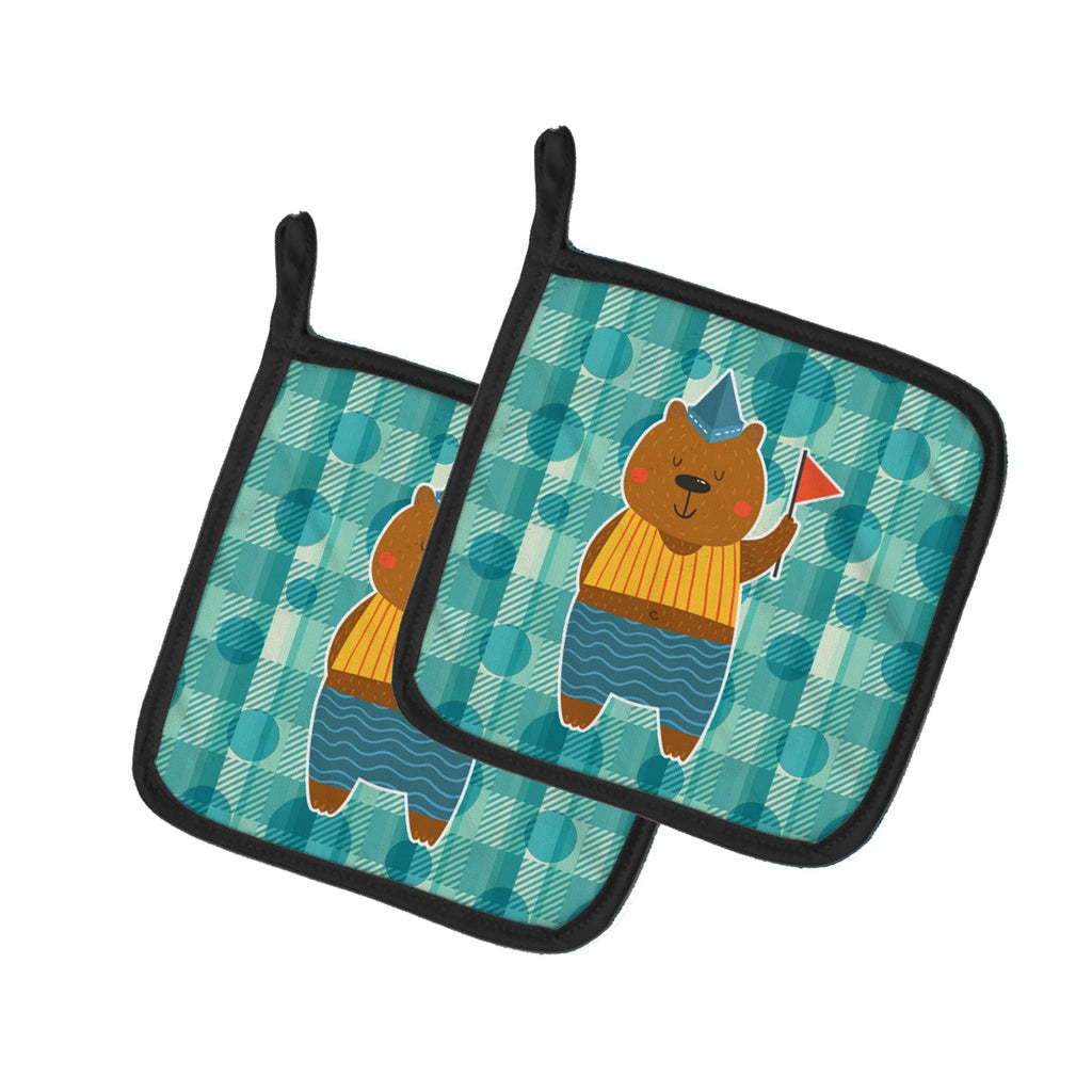 Celebration Bear Pot Holder Set of 2 Heat Resistant Quilted Hot Pads 7.5 x 7.5 Inch, Insulated Kitchen Trivets for Cooking & Baking