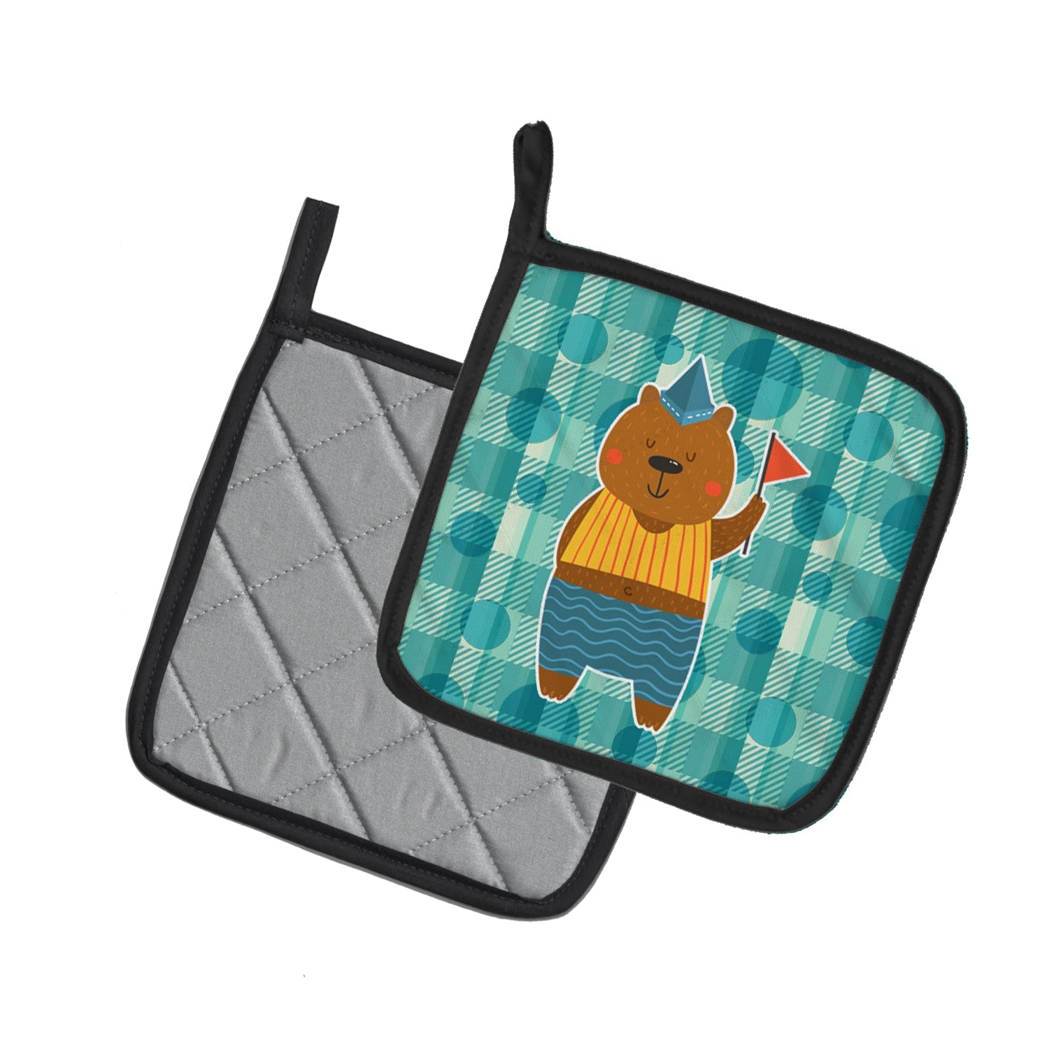 Celebration Bear Pot Holder Set of 2 Heat Resistant Quilted Hot Pads 7.5 x 7.5 Inch, Insulated Kitchen Trivets for Cooking & Baking
