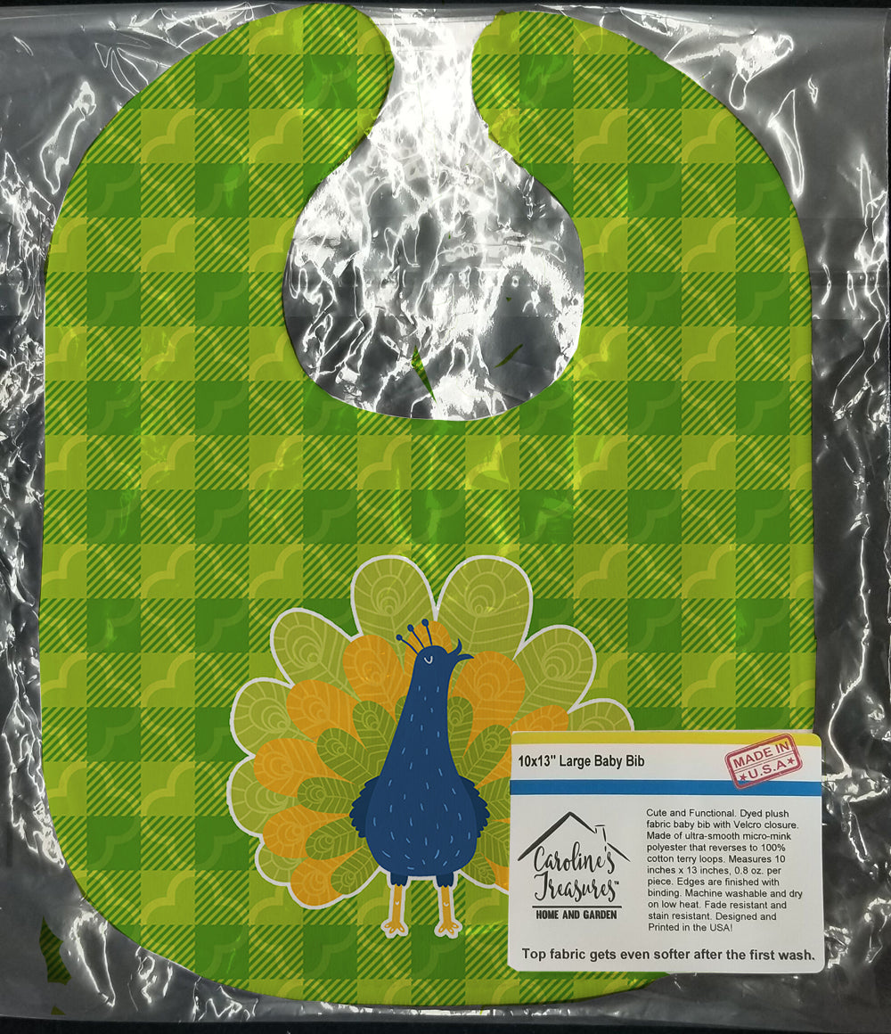 Pretty Peacock Baby Bib Easy-Clean Baby Bib Baby Feeding Accessory Baby Mealtime Essential, 10 x 13, Multicolor