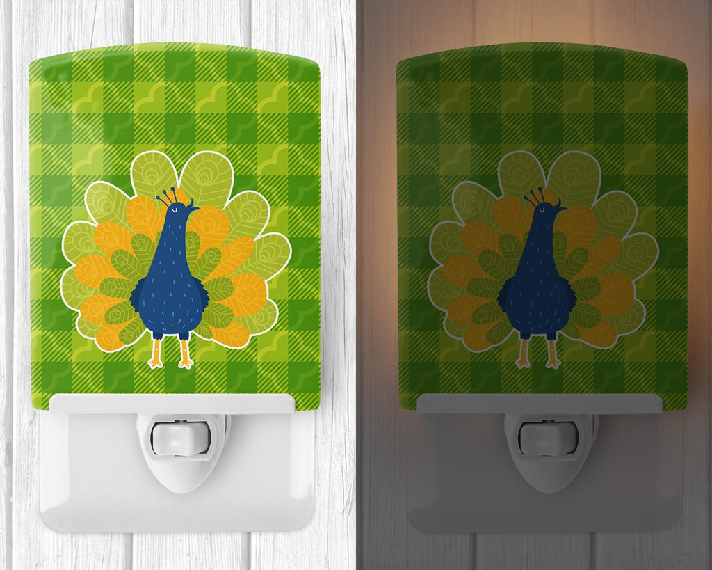 Pretty Peacock Ceramic Night Light Compact, UL-Certified, Ideal for Bedroom, Bathroom, Nursery, Hallway, Kitchen, 6x4x3, Multicolor