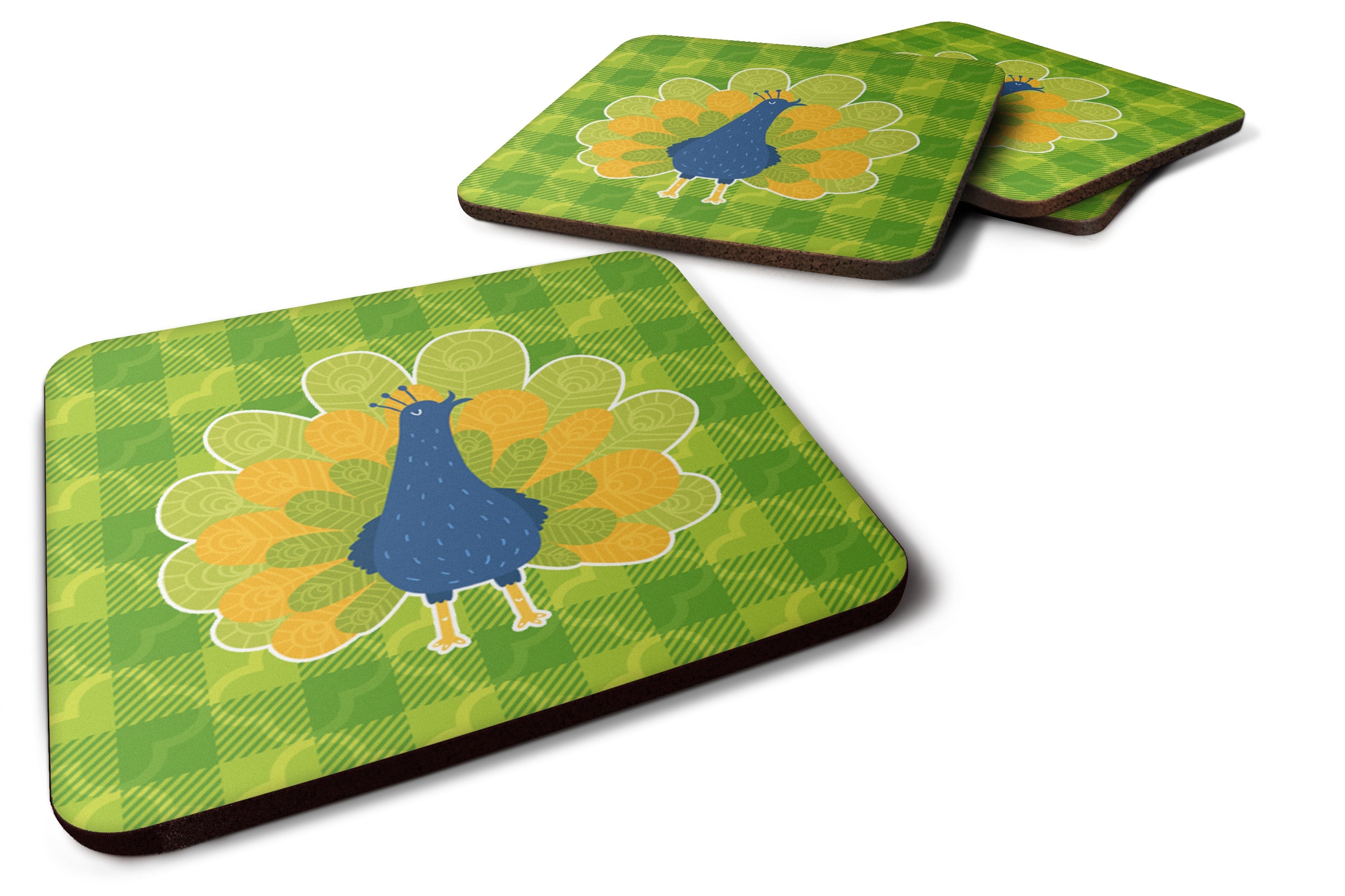 Pretty Peacock Foam Coasters Set of 4 Cup Coasters for Indoor Outdoor, Tabletop Protection, Anti Slip, Mouse pad Material