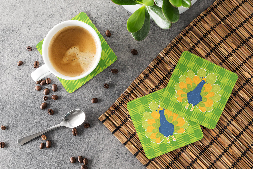 Pretty Peacock Foam Coasters Set of 4 Cup Coasters for Indoor Outdoor, Tabletop Protection, Anti Slip, Mouse pad Material
