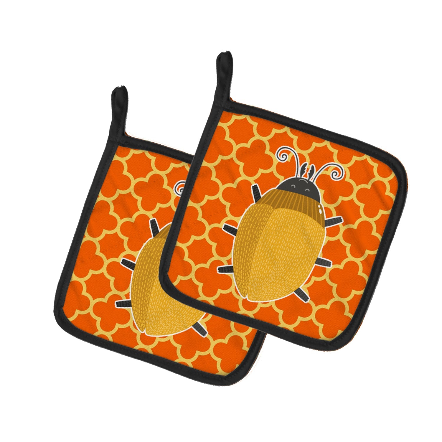Beetle Pot Holder Set of 2 Heat Resistant Quilted Hot Pads 7.5 x 7.5 Inch, Insulated Kitchen Trivets for Cooking & Baking