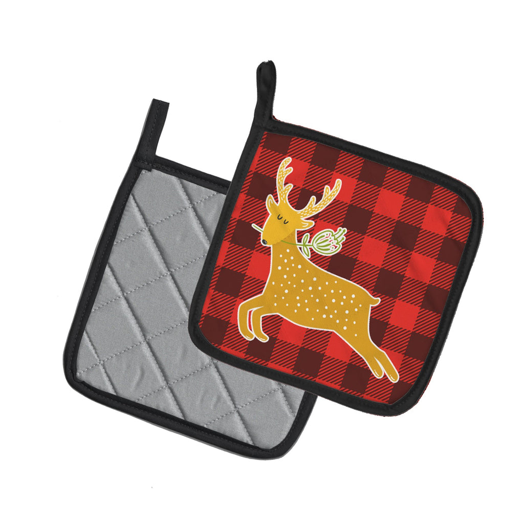 Deer Pot Holder Set of 2 Heat Resistant Quilted Hot Pads 7.5 x 7.5 Inch, Insulated Kitchen Trivets for Cooking & Baking