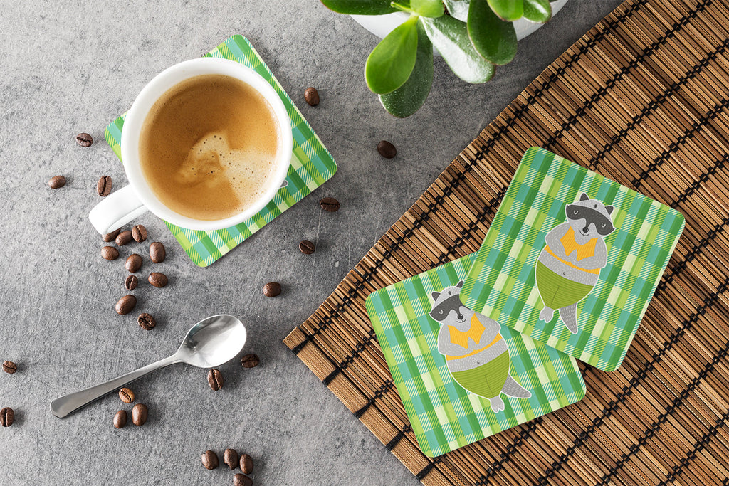 Raccoon Foam Coasters Set of 4 Cup Coasters for Indoor Outdoor, Tabletop Protection, Anti Slip, Mouse pad Material