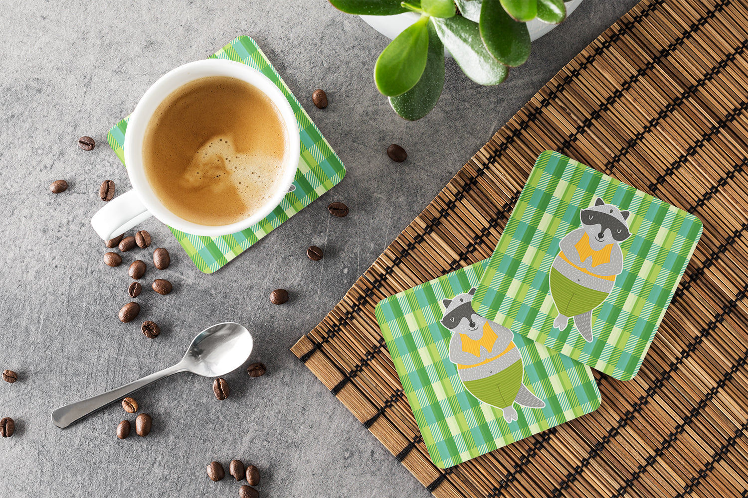 Raccoon Foam Coasters Set of 4 Cup Coasters for Indoor Outdoor, Tabletop Protection, Anti Slip, Mouse pad Material