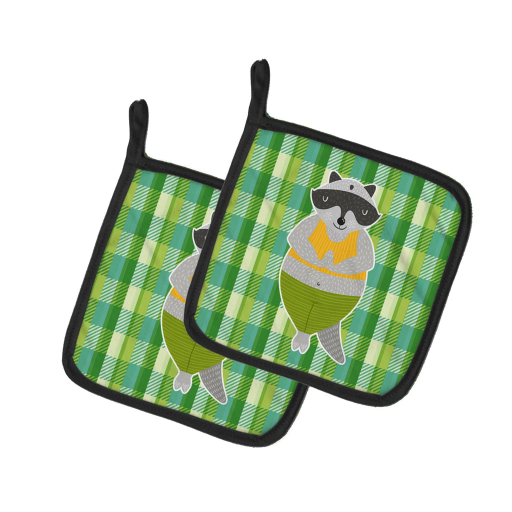 Raccoon Pot Holder Set of 2 Heat Resistant Quilted Hot Pads 7.5 x 7.5 Inch, Insulated Kitchen Trivets for Cooking & Baking