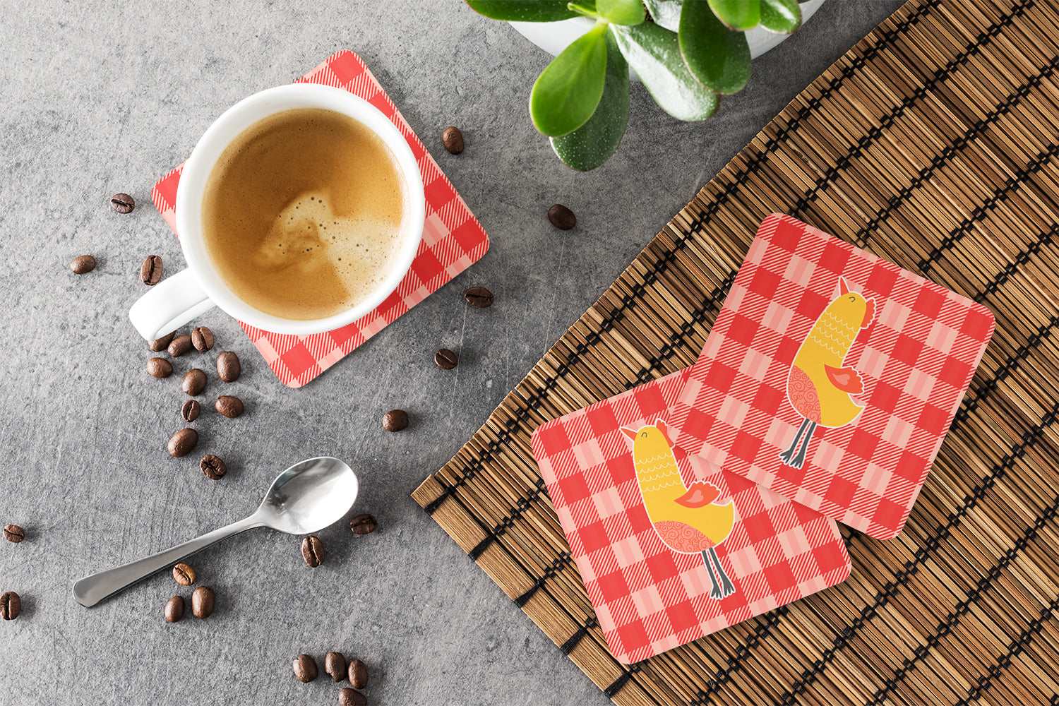 Chicken Foam Coasters Set of 4 Cup Coasters for Indoor Outdoor, Tabletop Protection, Anti Slip, Mouse pad Material
