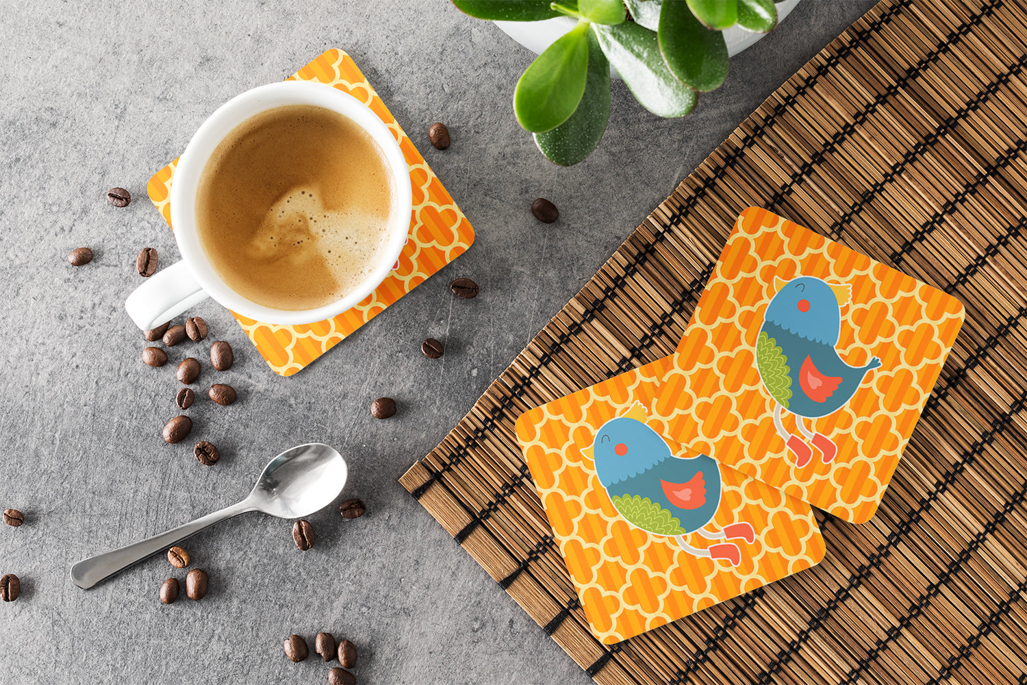 Bird Foam Coasters Set of 4 Cup Coasters for Indoor Outdoor, Tabletop Protection, Anti Slip, Mouse pad Material
