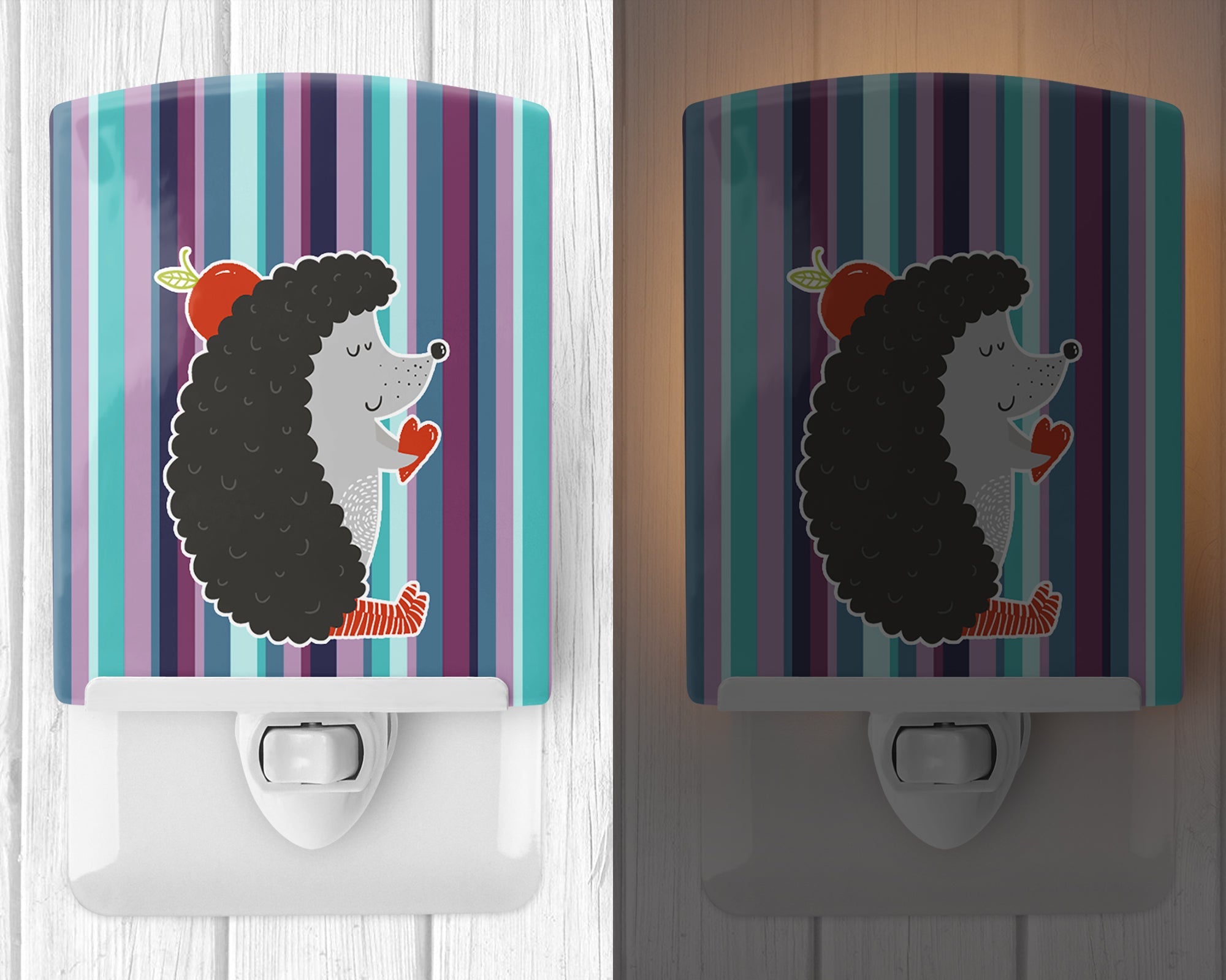 Hedgehog Ceramic Night Light Compact, UL-Certified, Ideal for Bedroom, Bathroom, Nursery, Hallway, Kitchen, 6x4x3, Multicolor