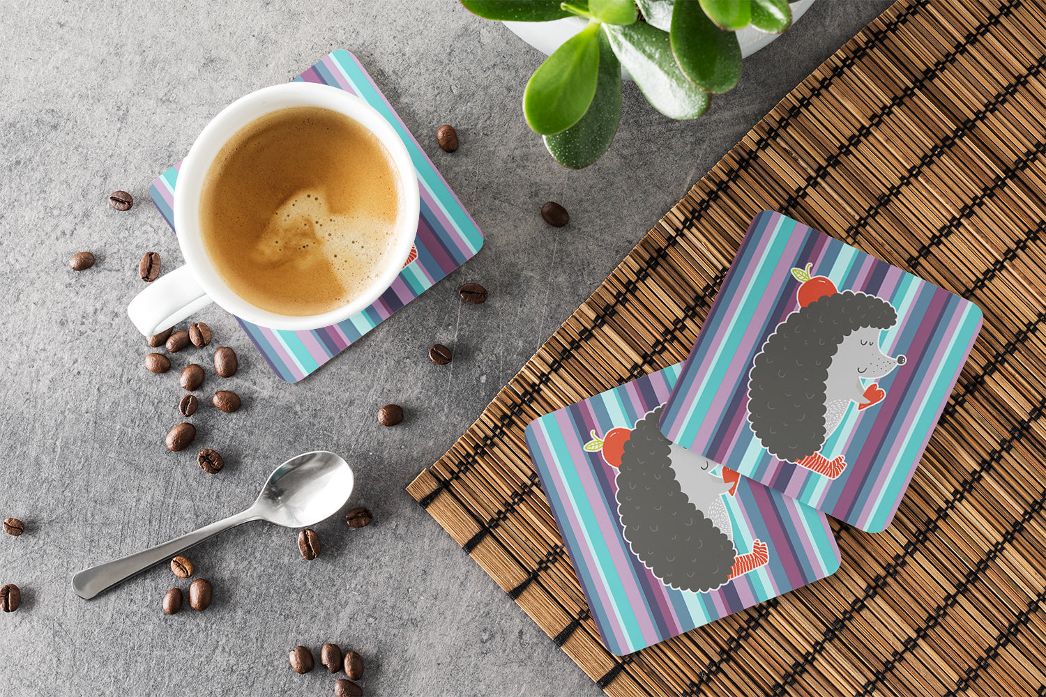Hedgehog Foam Coasters Set of 4 Cup Coasters for Indoor Outdoor, Tabletop Protection, Anti Slip, Mouse pad Material