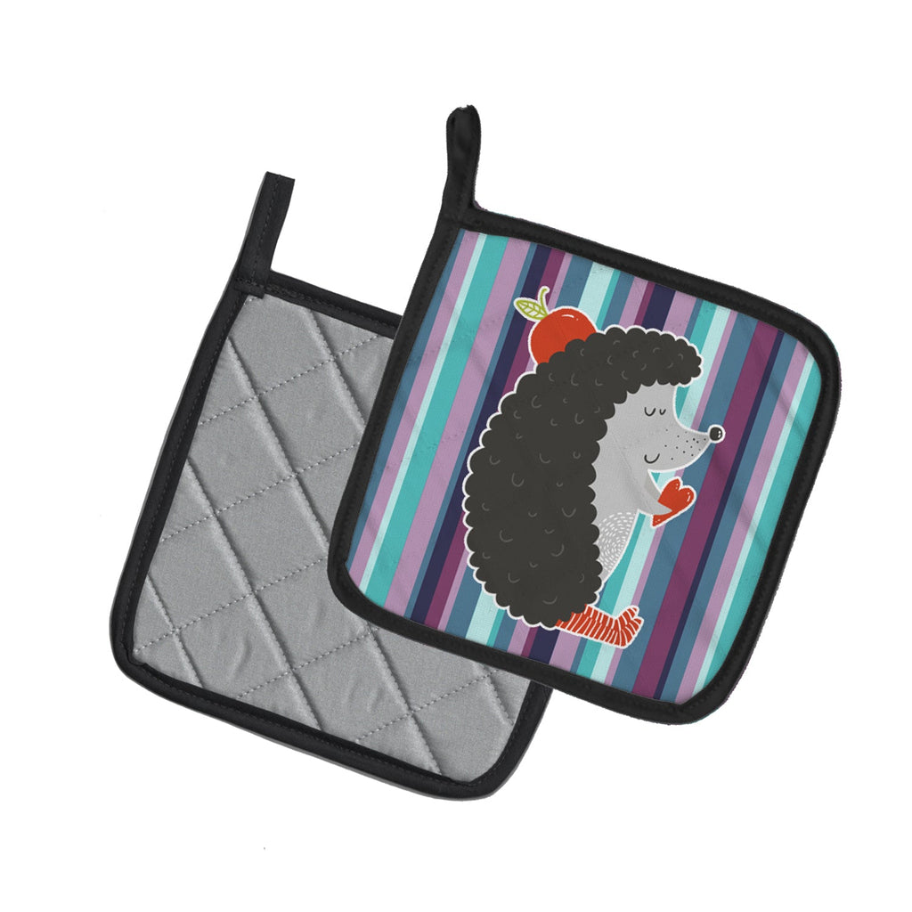 Hedgehog Pot Holder Set of 2 Heat Resistant Quilted Hot Pads 7.5 x 7.5 Inch, Insulated Kitchen Trivets for Cooking & Baking